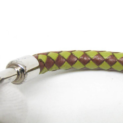 Hermes Jumbo Braiding Leather,Metal No Stone Bangle Dark Brown,Green,Silver