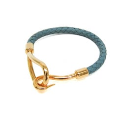 Hermes Jumbo Braiding Leather,Metal No Stone Bangle Blue,Gold