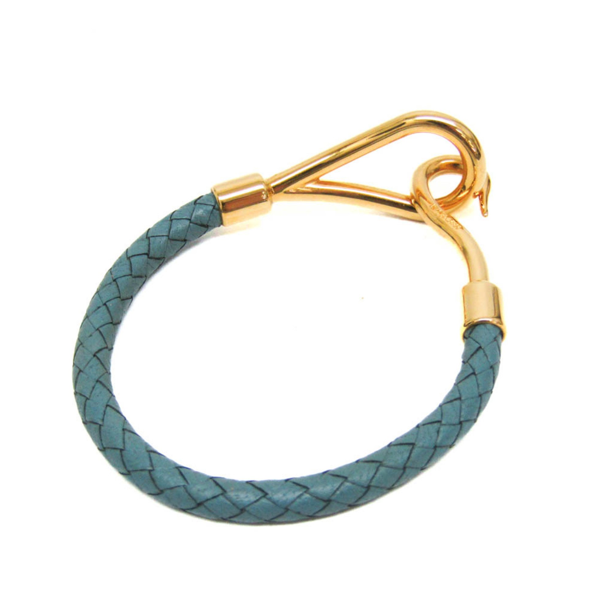 Hermes Jumbo Braiding Leather,Metal No Stone Bangle Blue,Gold