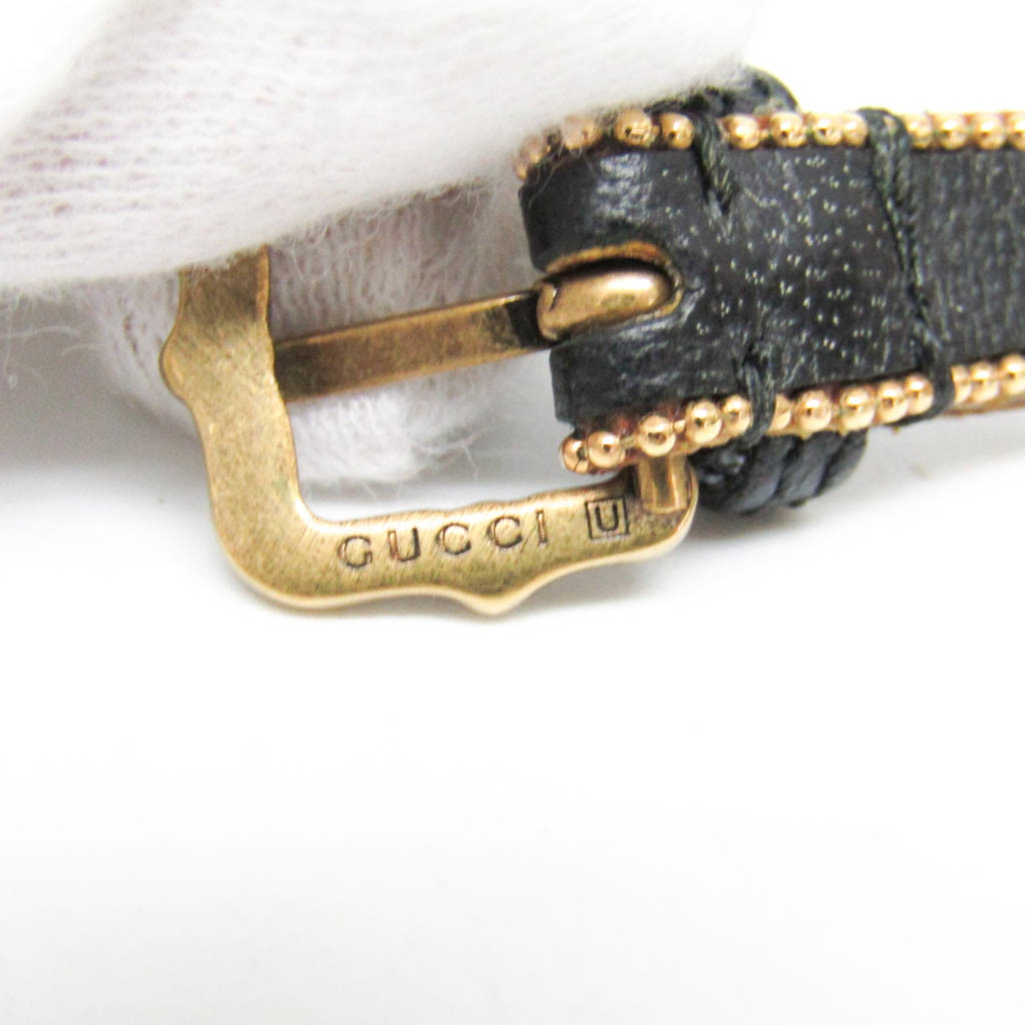 Gucci Double G Leather,Metal Rhinestone Women's Fashion Pendant (Black,Clear,Gold)