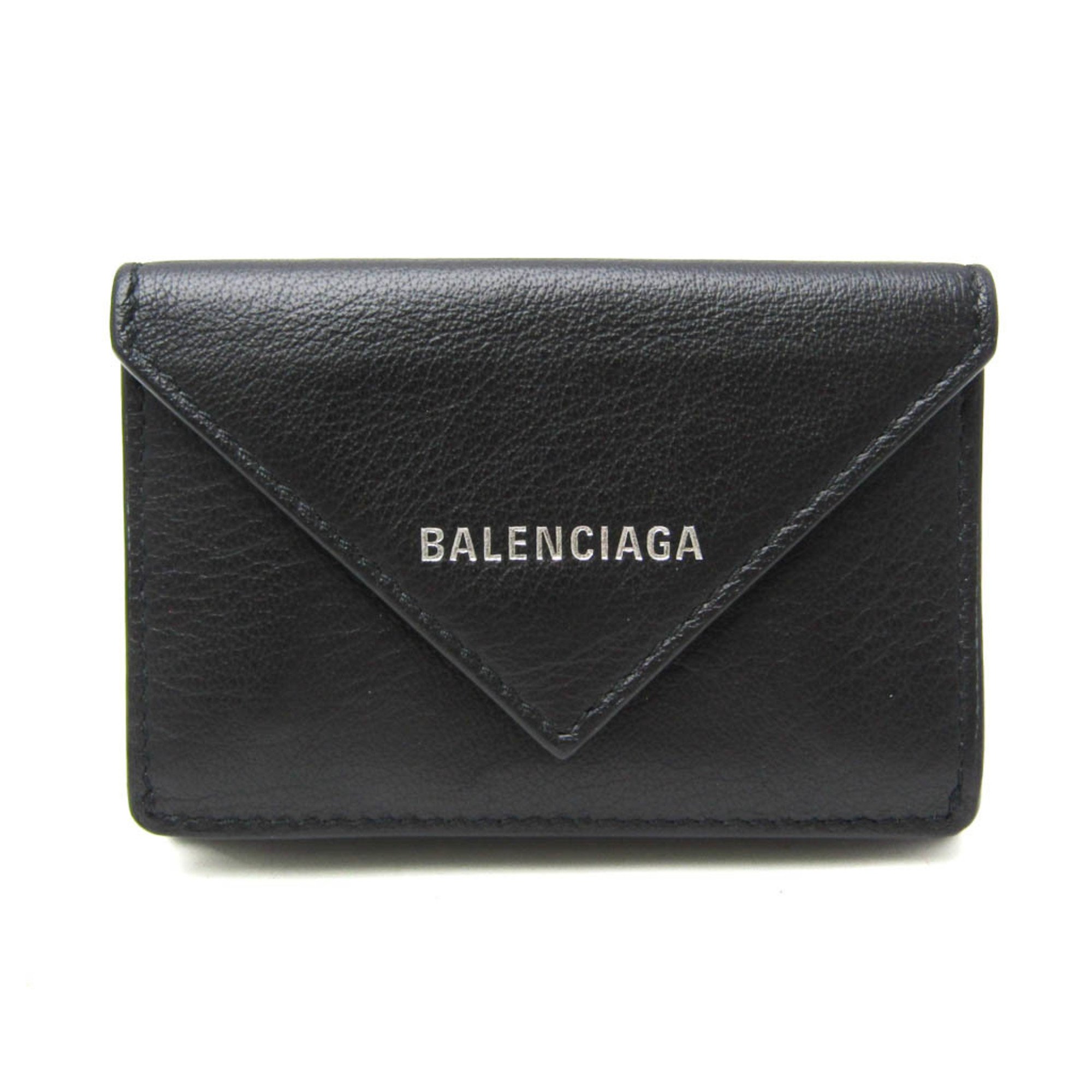 Balenciaga PAPIER Mini 391446 Men,Women Leather Wallet (tri-fold) Black