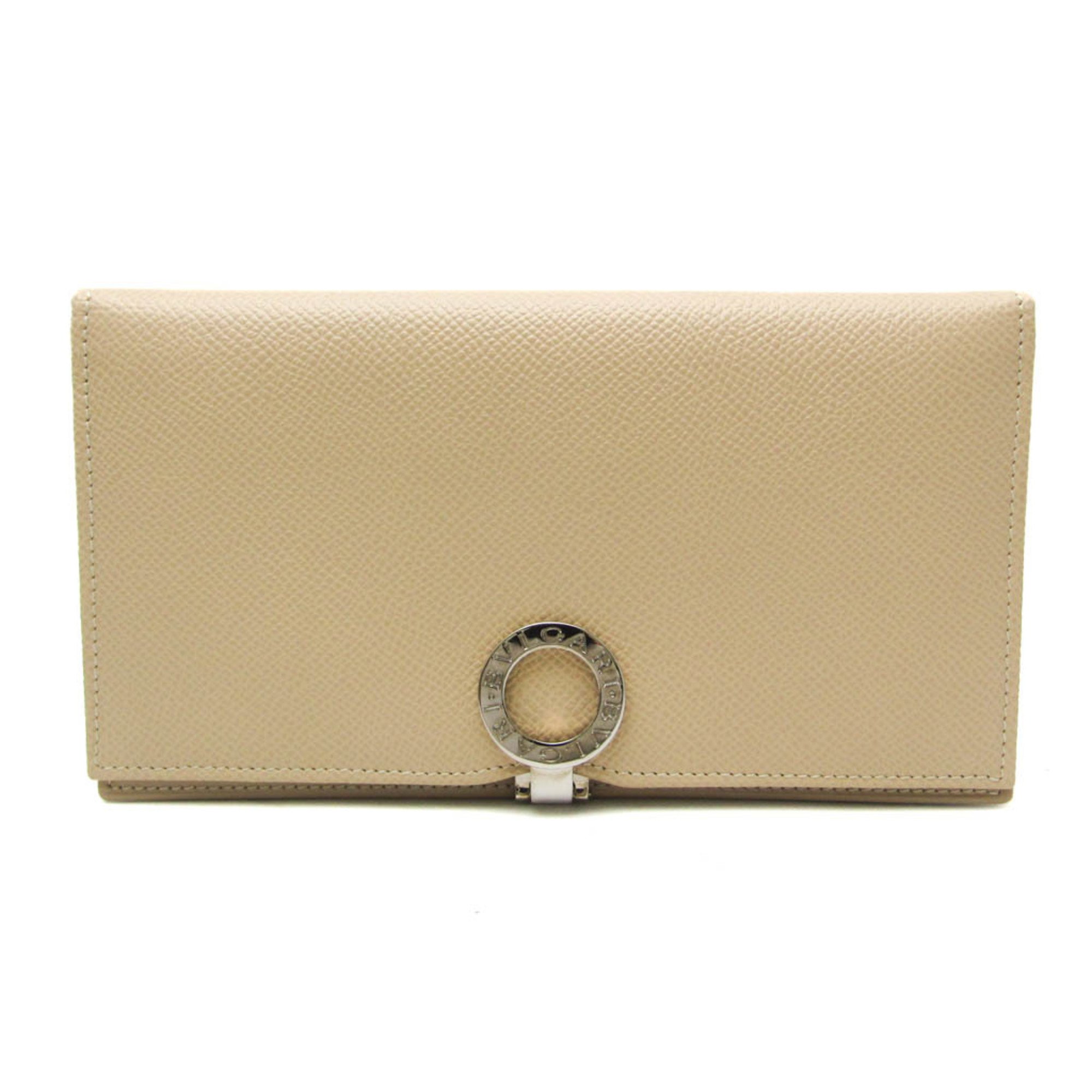 Bvlgari BAEREL Women's Leather Long Wallet (bi-fold) Light Beige