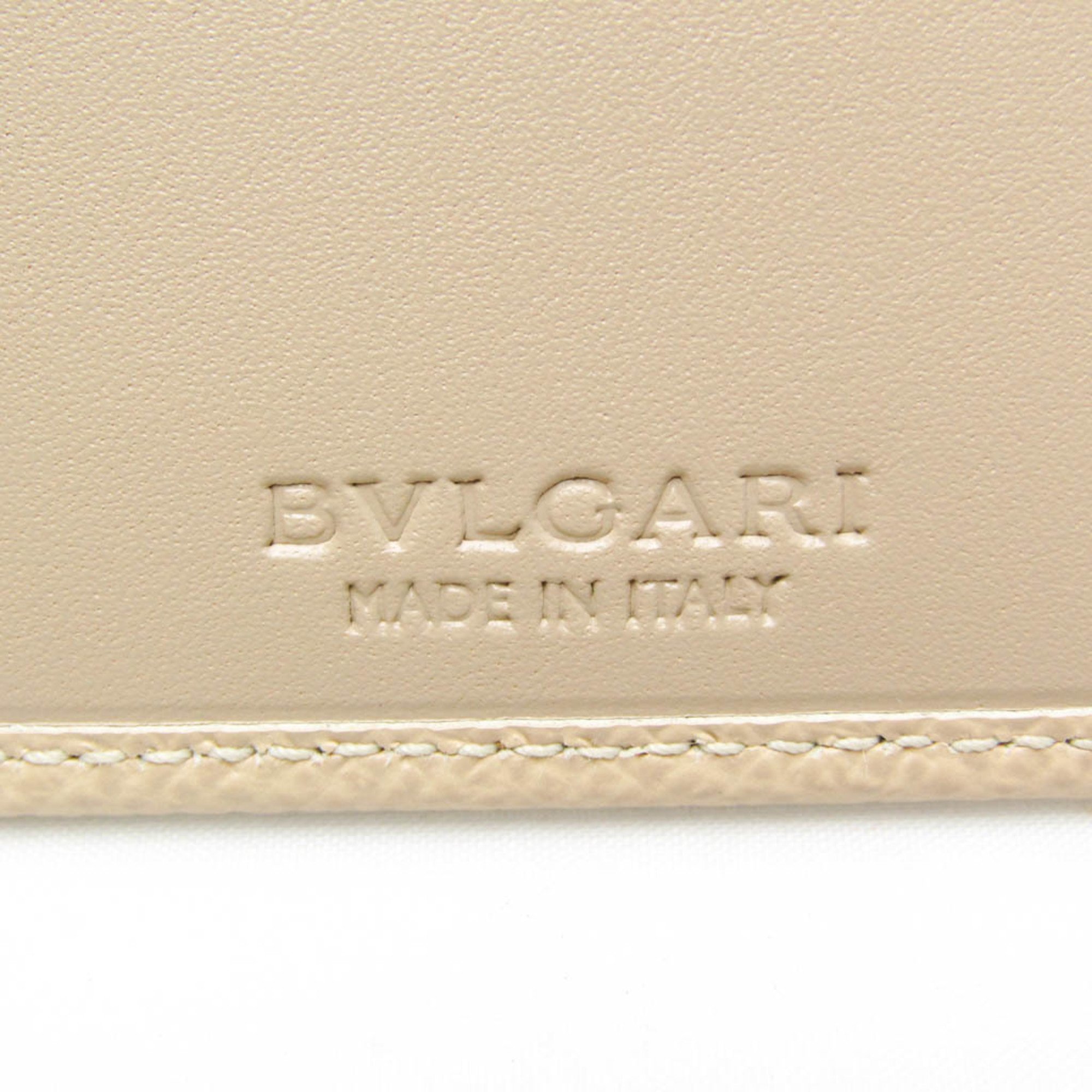 Bvlgari BAEREL Women's Leather Long Wallet (bi-fold) Light Beige