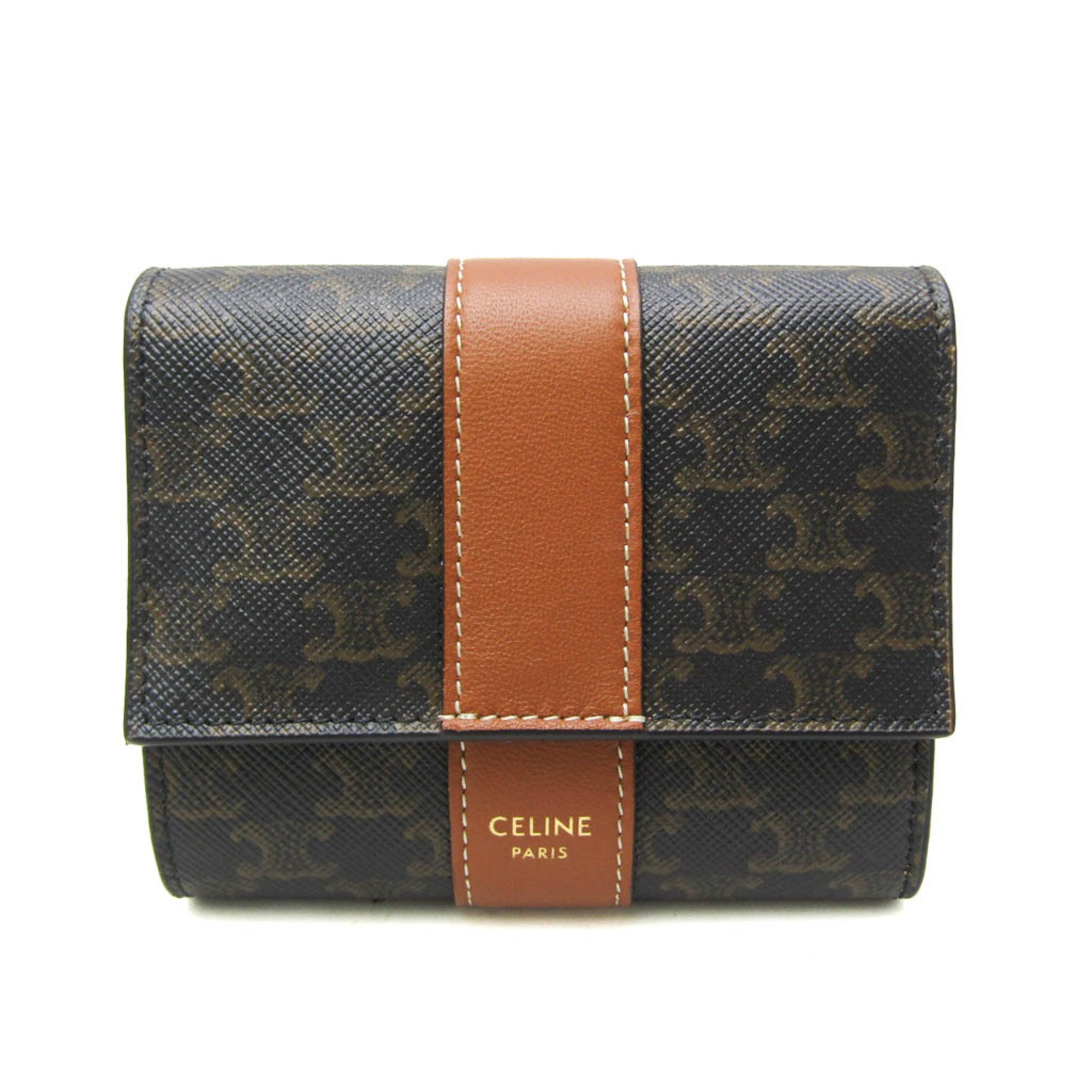 Celine Small Trifold Wallet 10D572BZ9.04LU Women's Coated Canvas,Leather Wallet (tri-fold) Brown,Dark Brown