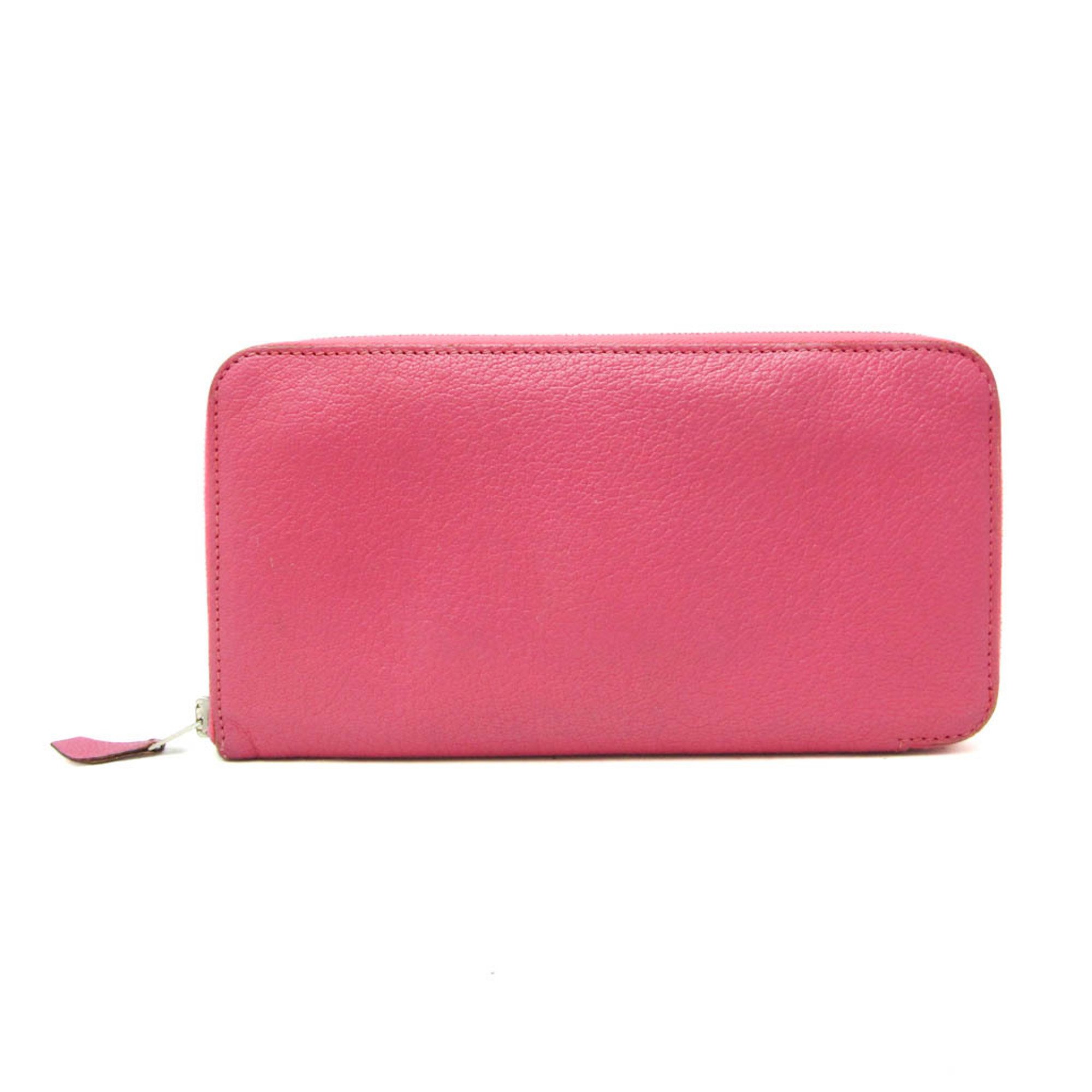 Hermes Azap Long Chevre Women's Chevre Leather Long Wallet (bi-fold) Pink,Rose Shocking