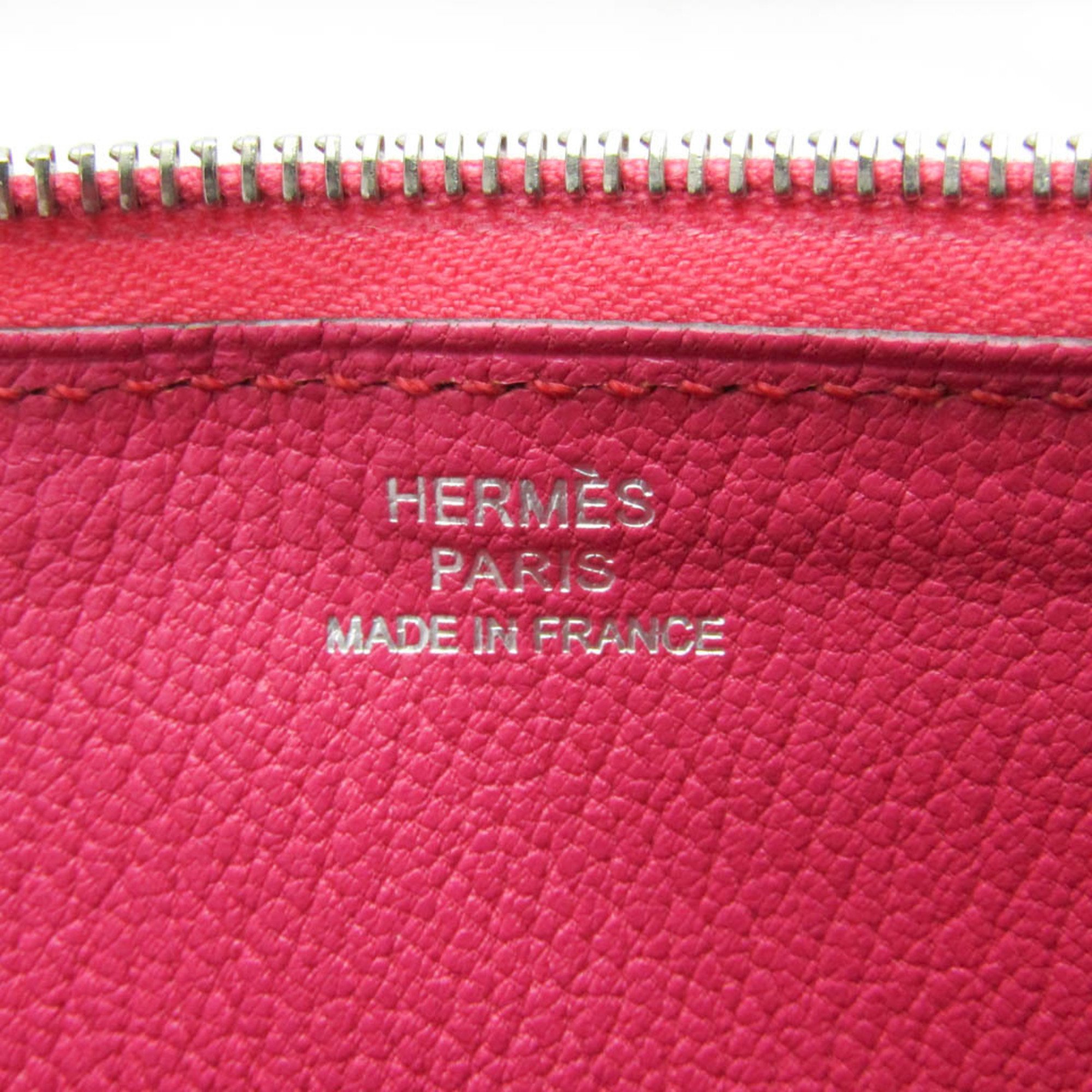 Hermes Azap Long Chevre Women's Chevre Leather Long Wallet (bi-fold) Pink,Rose Shocking