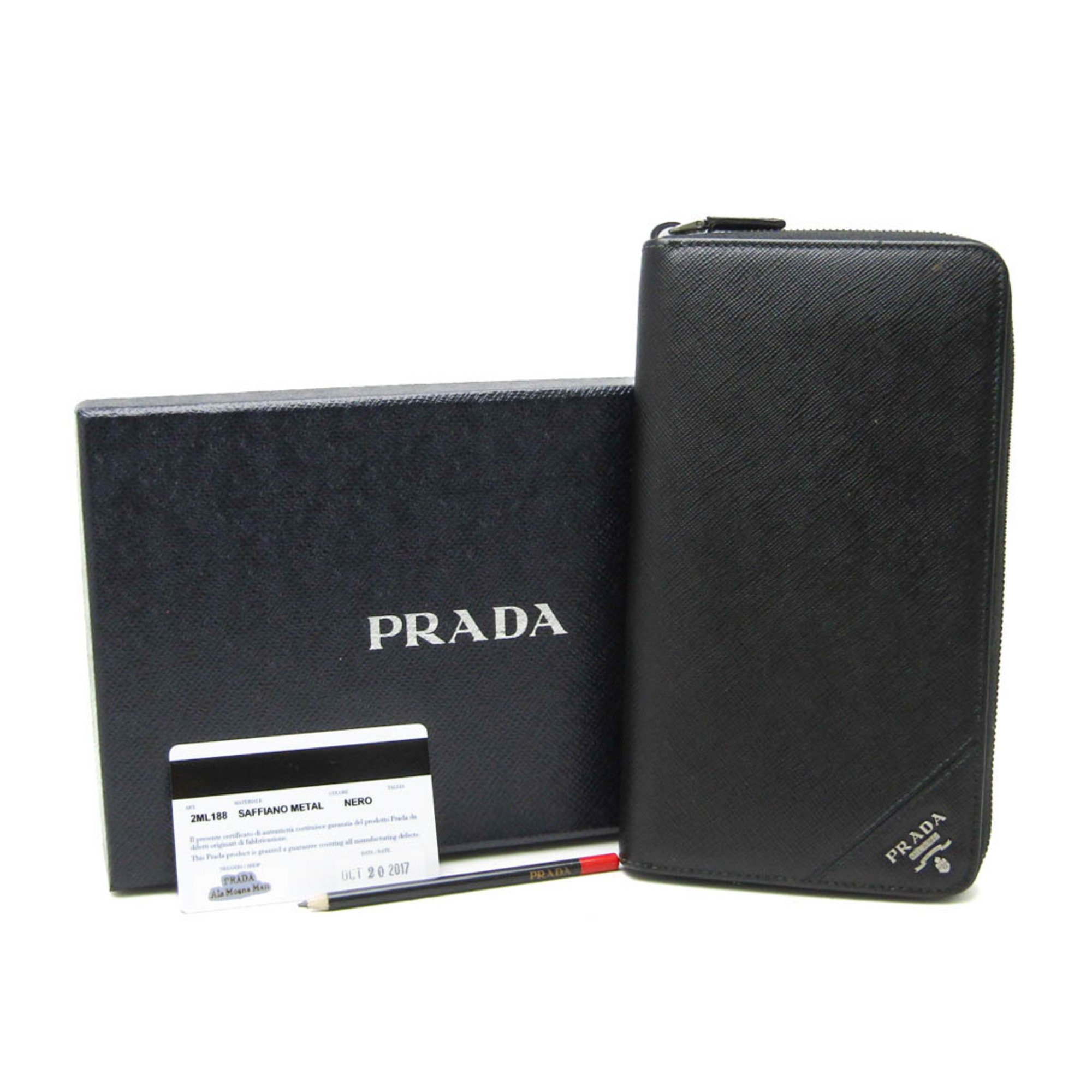 Prada Saffiano 2ML188 Men s Leather Long Wallet bi fold Black eLADY Globazone