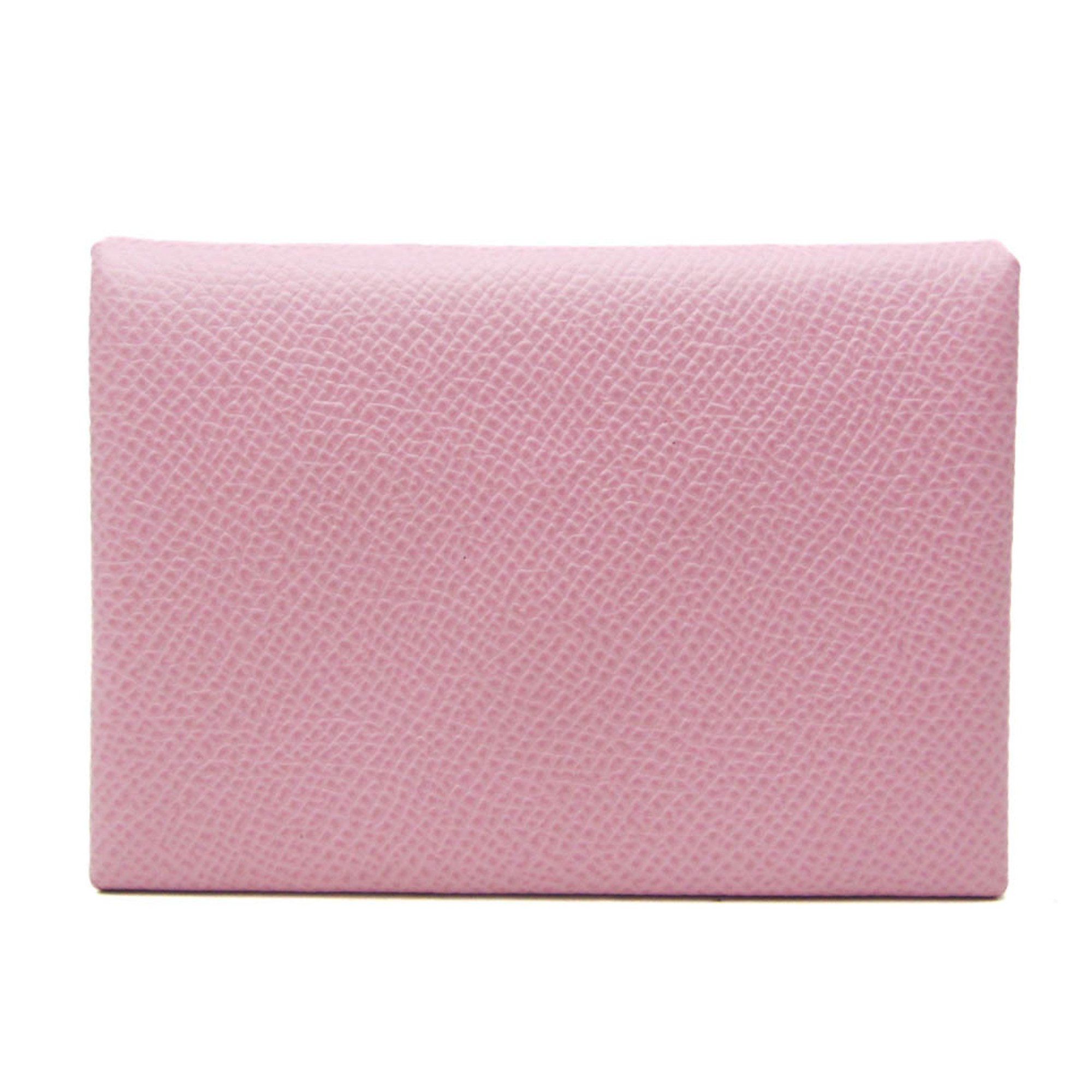 Hermes Calvi Duo Epsom Leather Card Case Pink