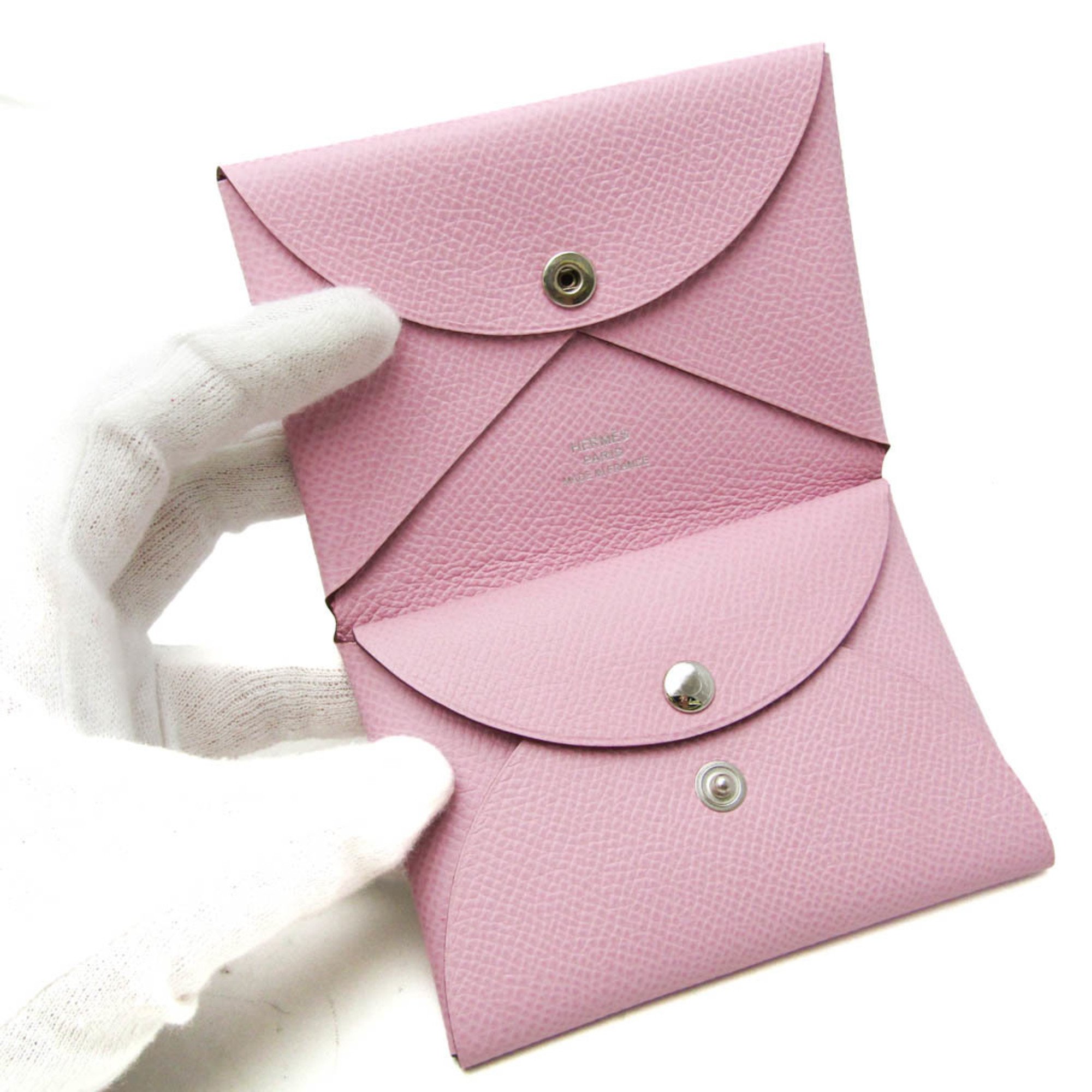 Hermes Calvi Duo Epsom Leather Card Case Pink