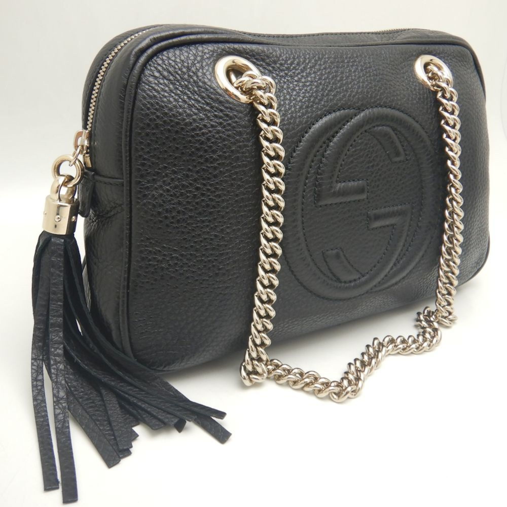 GUCCI Soho 308983 Interlocking G Chain Shoulder Bag Black 252139