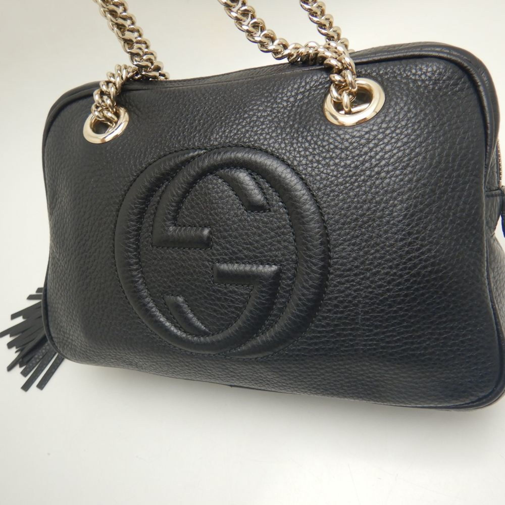 GUCCI Soho 308983 Interlocking G Chain Shoulder Bag Black 252139