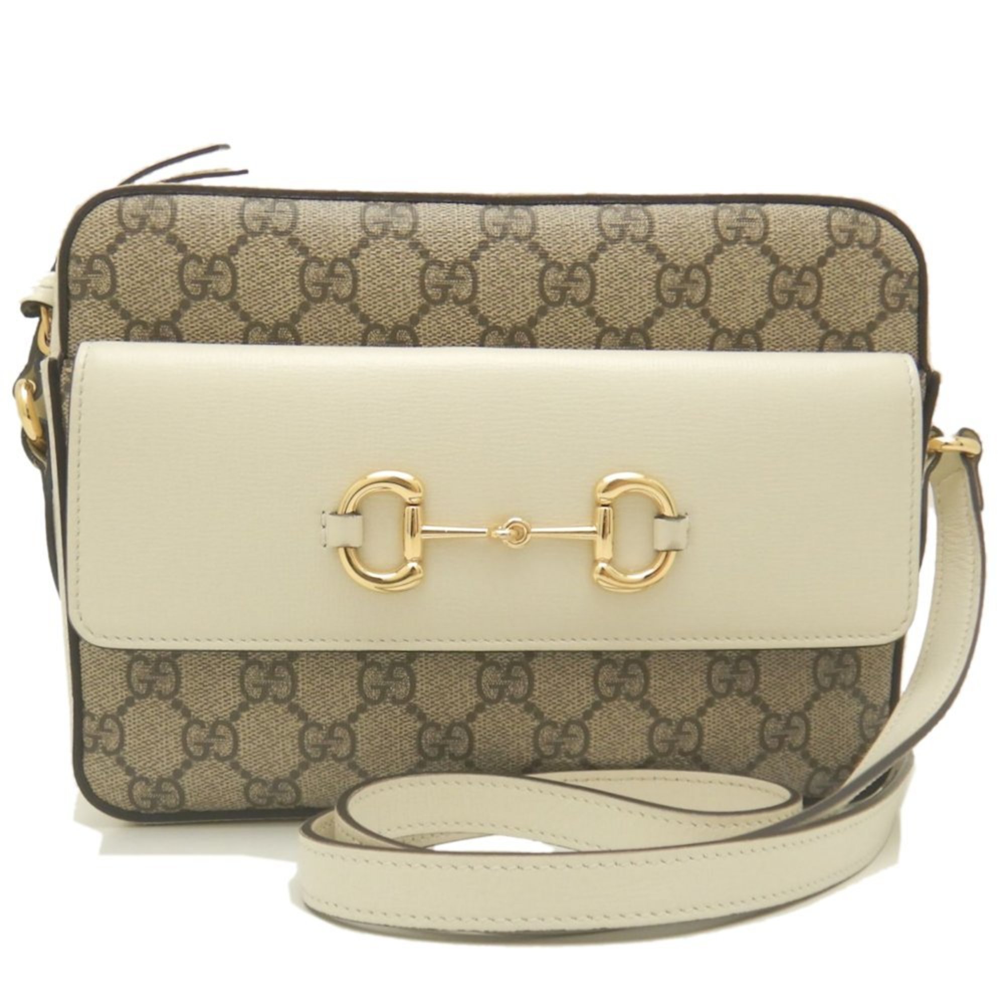 GUCCI Small Shoulder Bag 645454 Horsebit GG Supreme Canvas x Leather Ivory Beige 252172