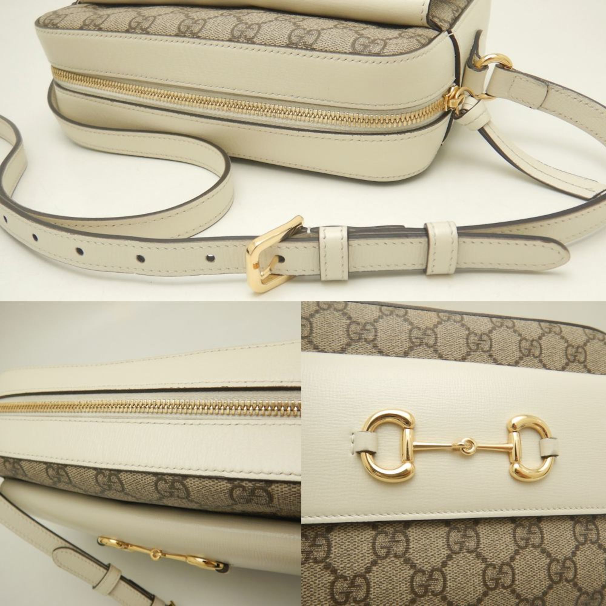 GUCCI Small Shoulder Bag 645454 Horsebit GG Supreme Canvas x Leather Ivory Beige 252172