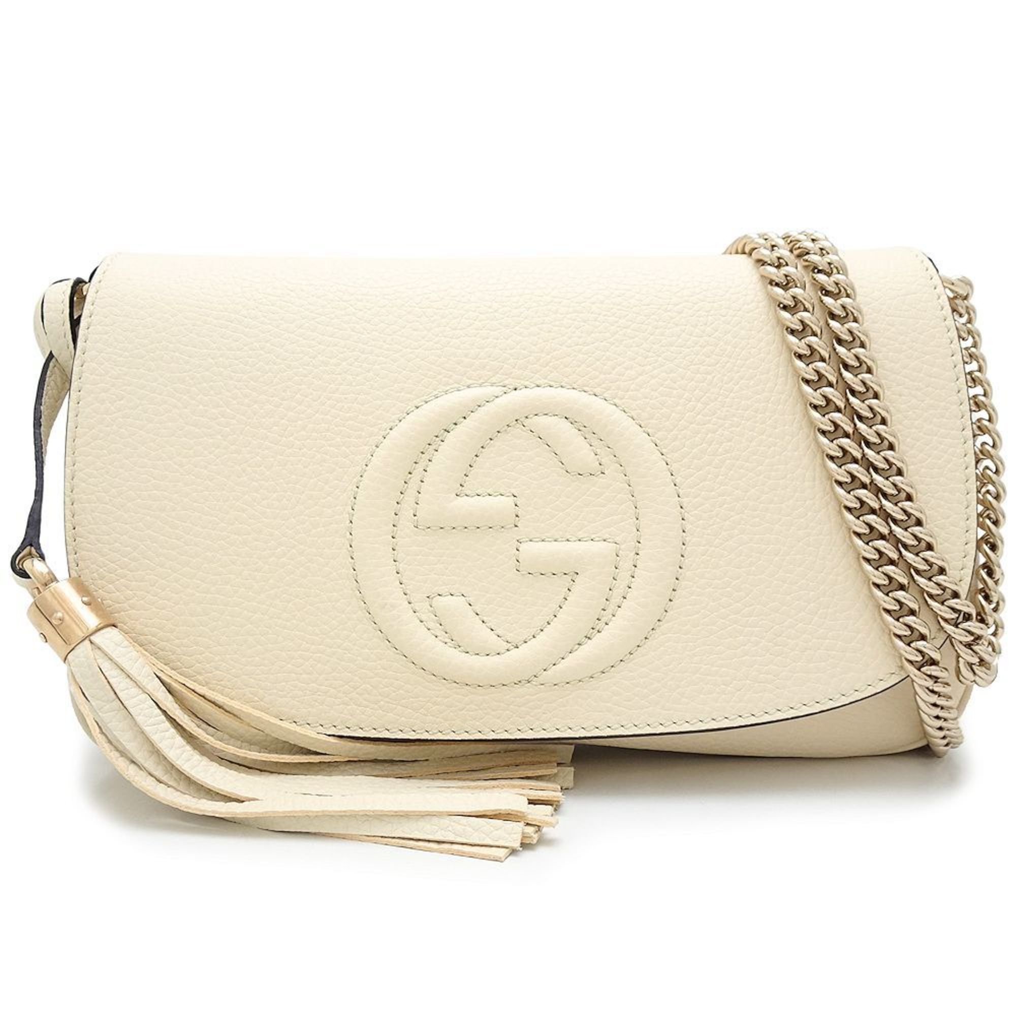 GUCCI Soho Chain Shoulder Bag 536224 Interlocking Leather Ivory Outlet 351728