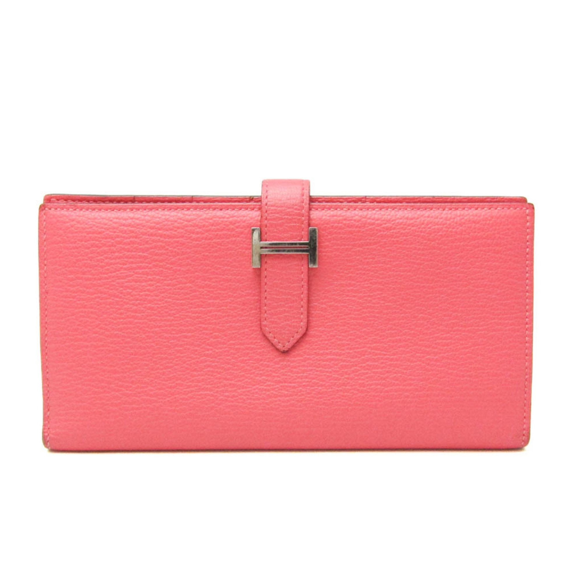 Hermes Bearn Bearn Souffle 039078CKU5 Women's Chevre Leather Long Wallet (bi-fold) Pink