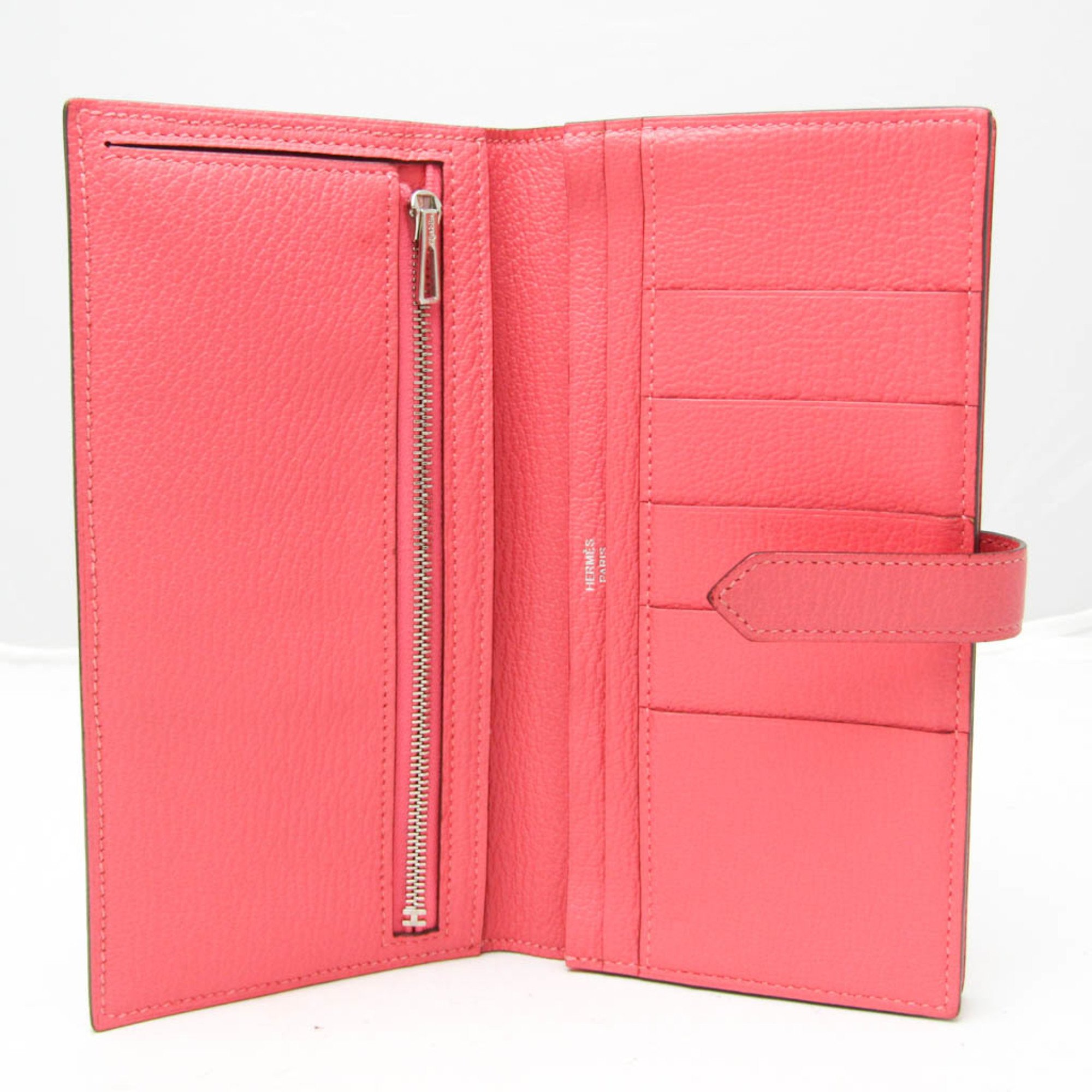 Hermes Bearn Bearn Souffle 039078CKU5 Women's Chevre Leather Long Wallet (bi-fold) Pink