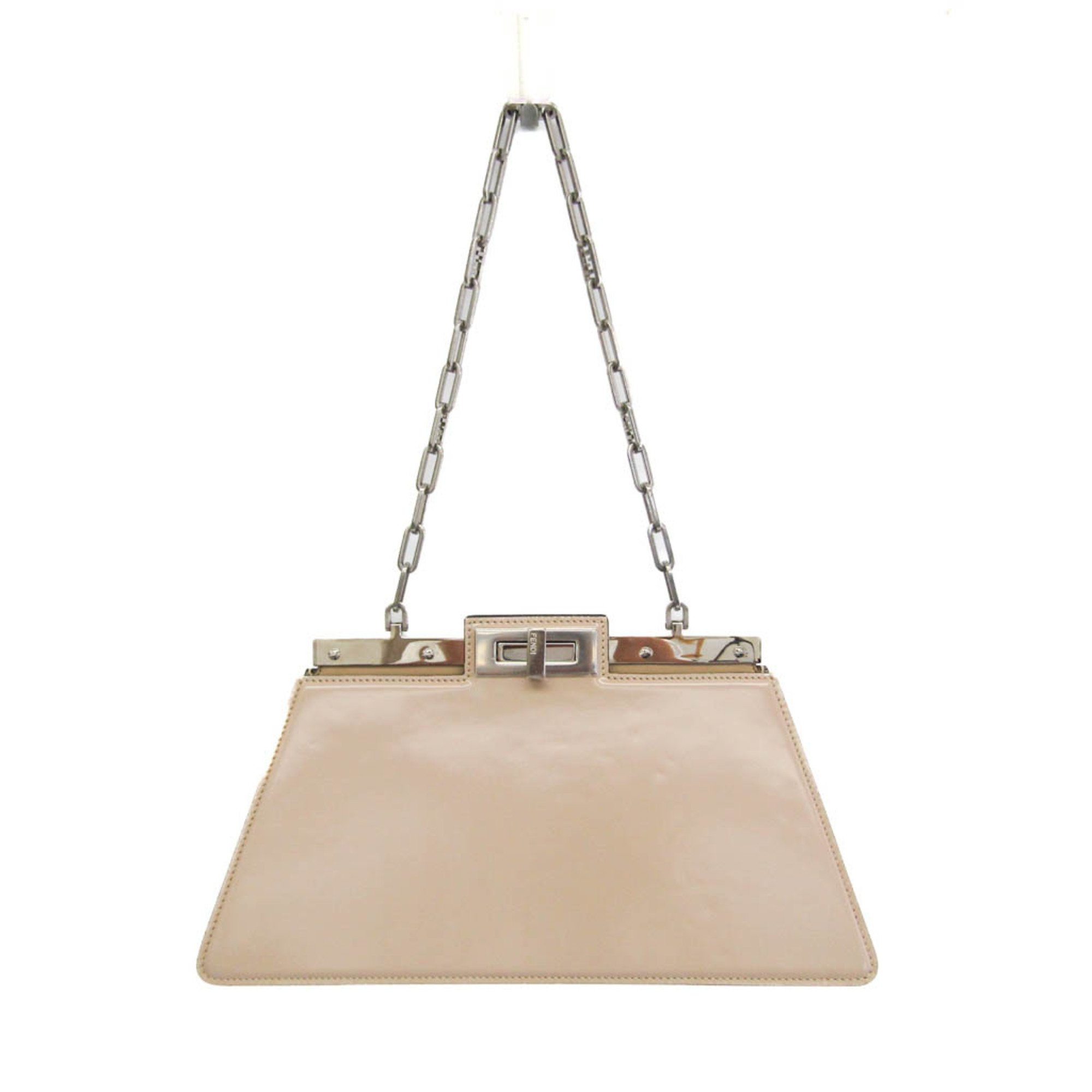 Fendi Peekaboo Cut Medium 8BN340 Women's Leather Shoulder Bag Light Beige