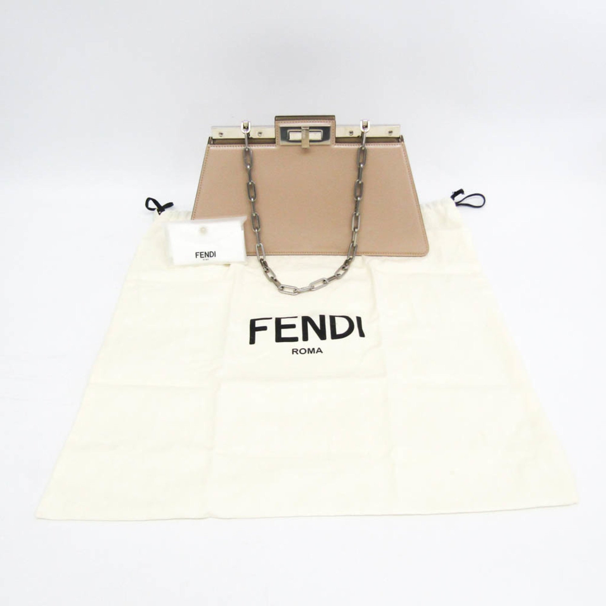 Fendi Peekaboo Cut Medium 8BN340 Women's Leather Shoulder Bag Light Beige