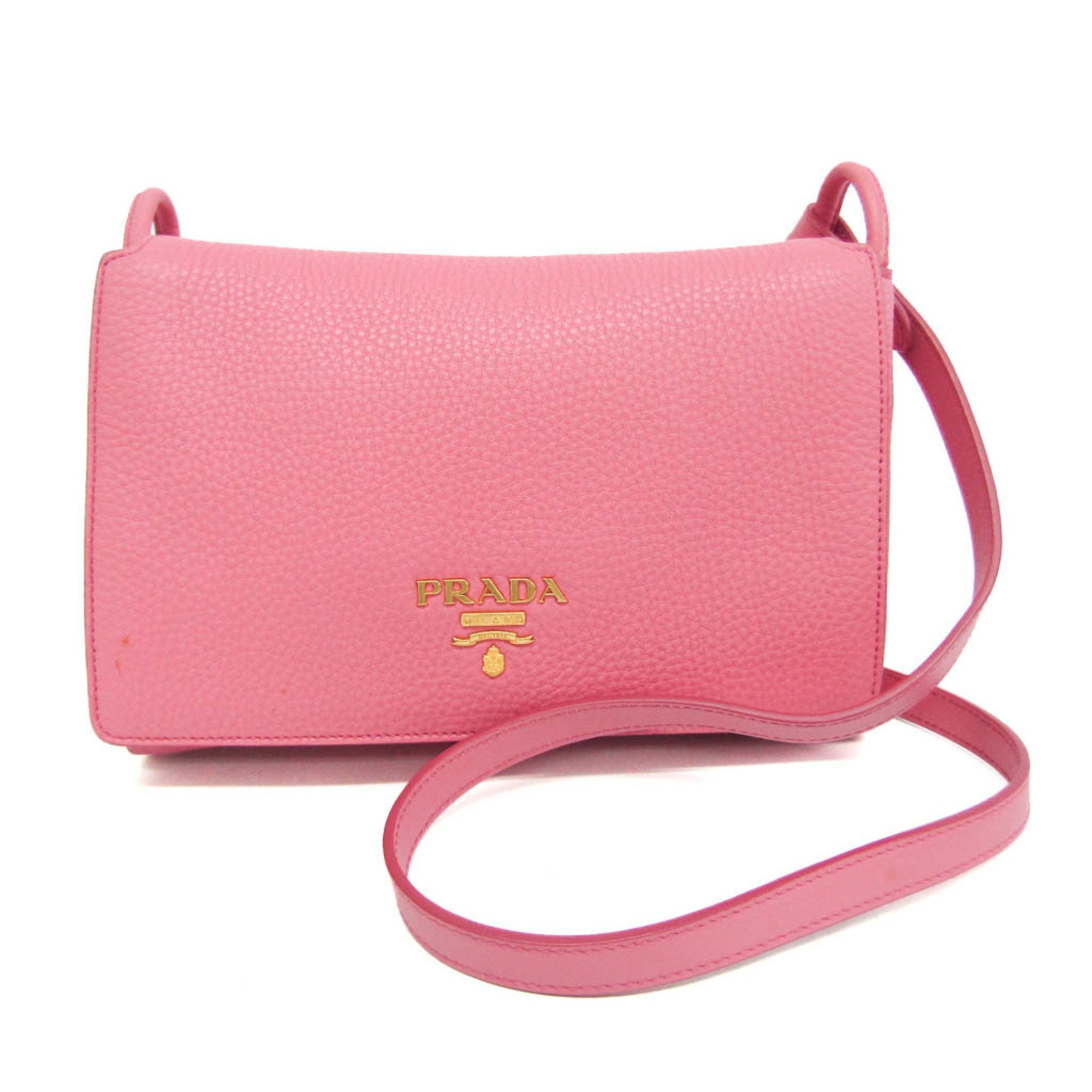 Prada VIT.DAINO 1BH031 Women's Leather Shoulder Bag Pink