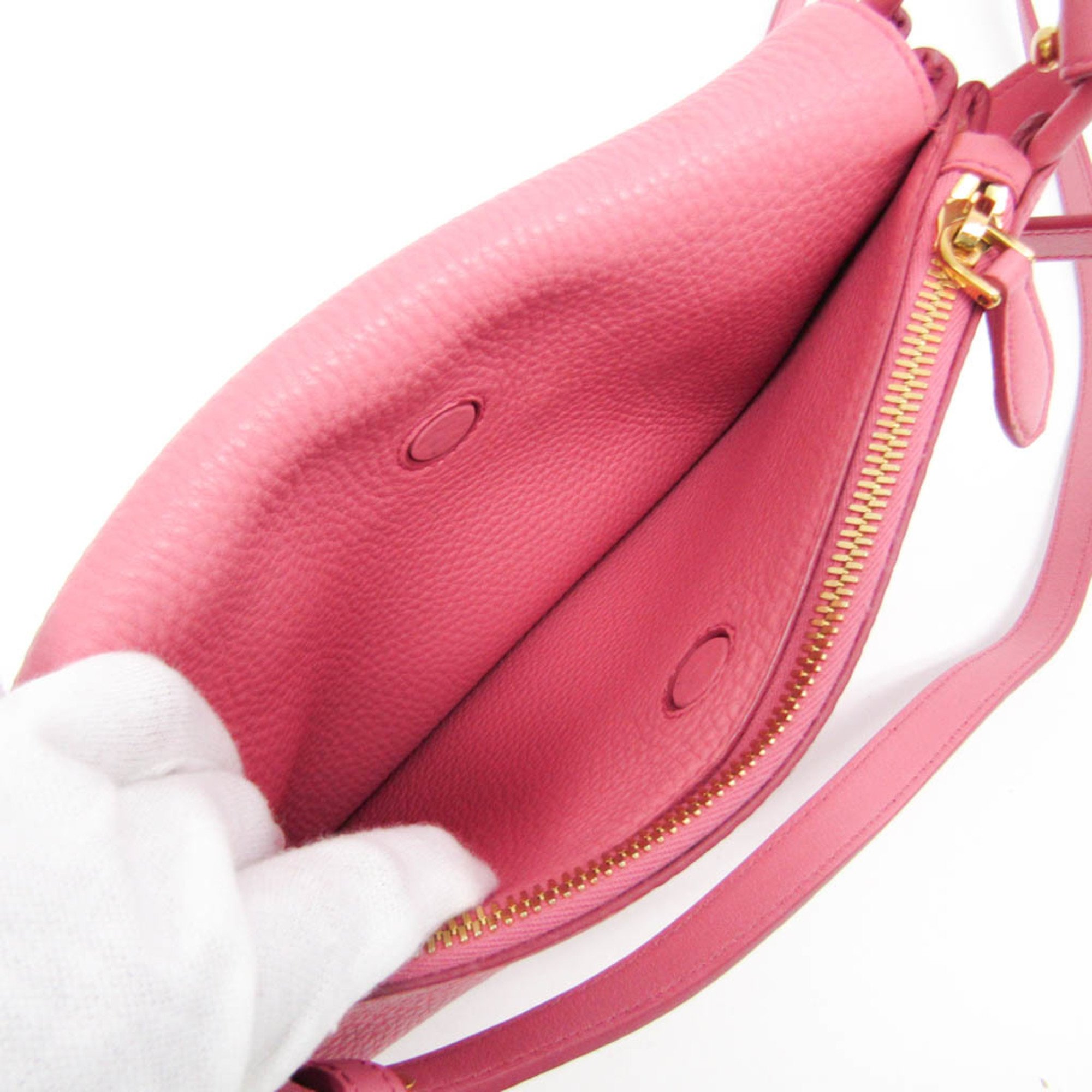 Prada VIT.DAINO 1BH031 Women's Leather Shoulder Bag Pink