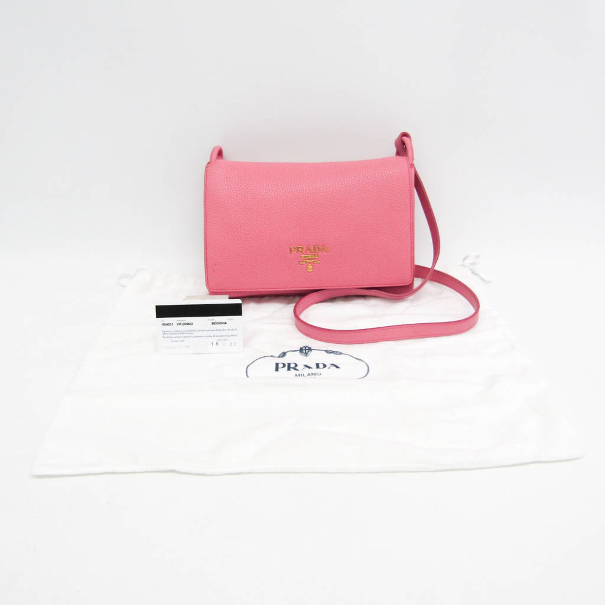 Prada VIT.DAINO 1BH031 Women's Leather Shoulder Bag Pink