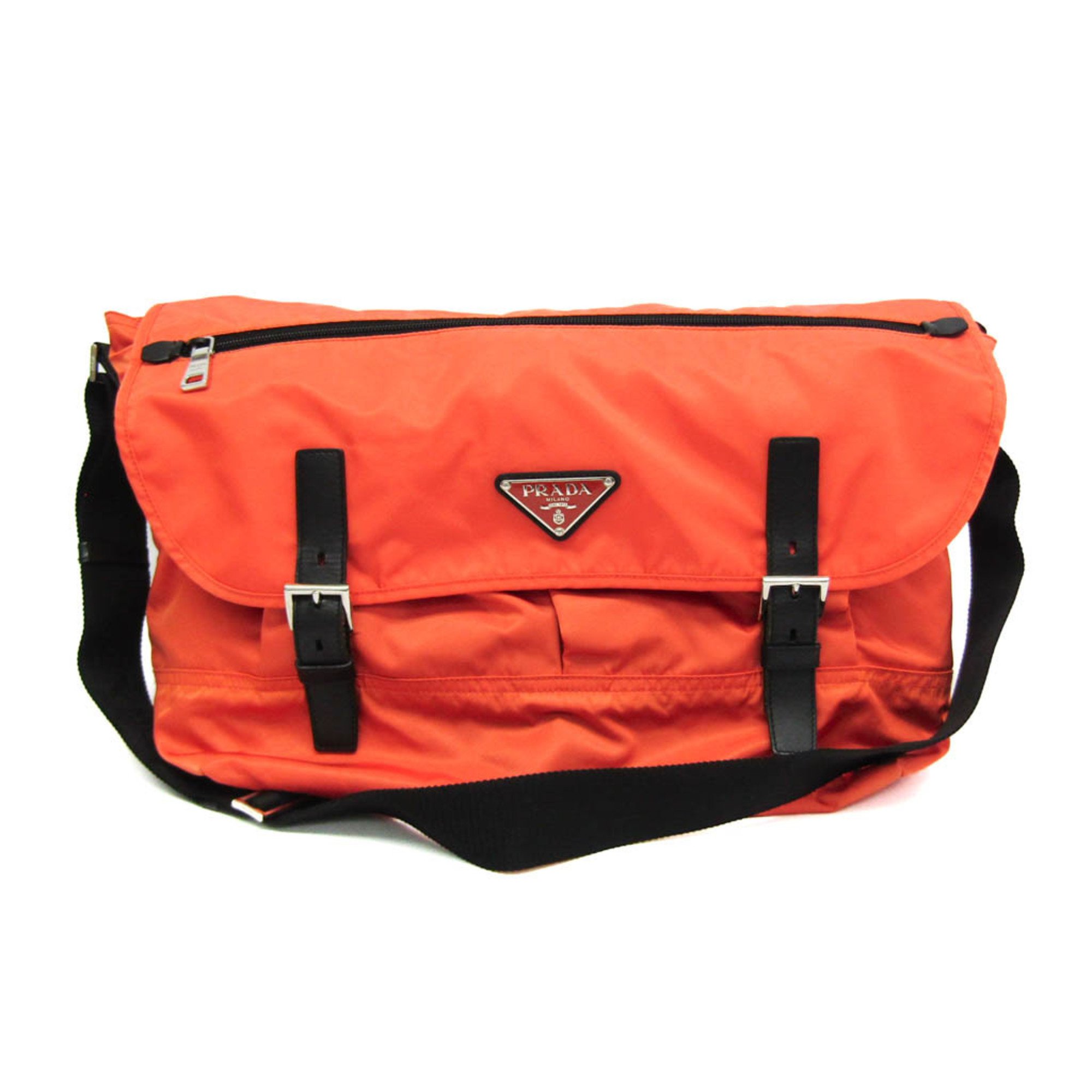 Prada VELA BT0696 Men's Nylon Messenger Bag Orange