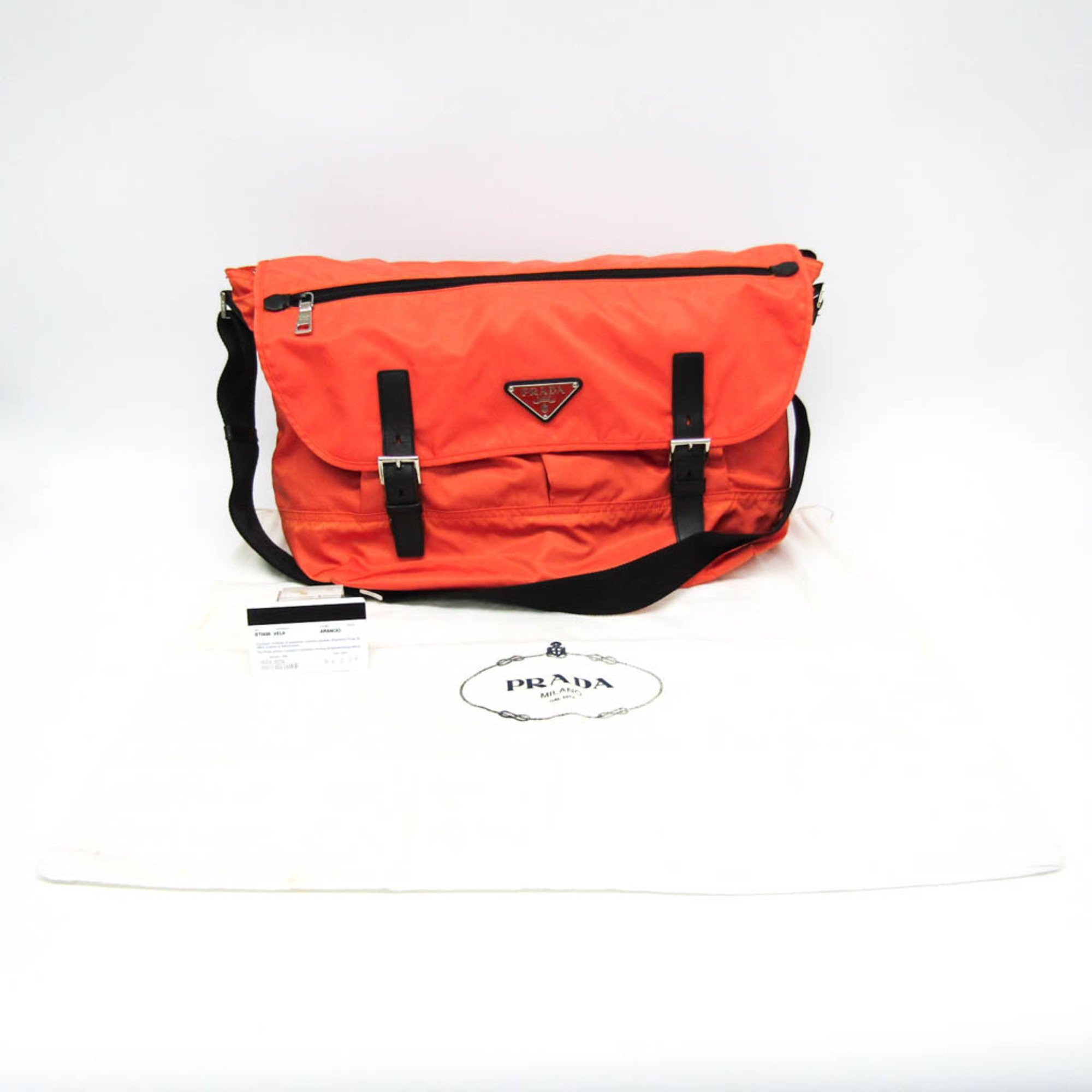 Prada VELA BT0696 Men's Nylon Messenger Bag Orange