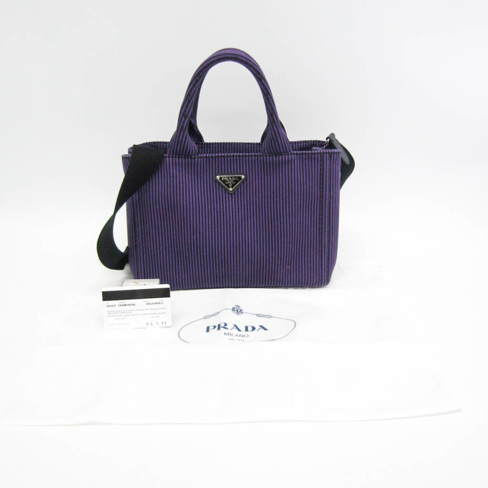 Prada Canapa 1BG439 Women's Denim Handbag,Shoulder Bag Black,Purple