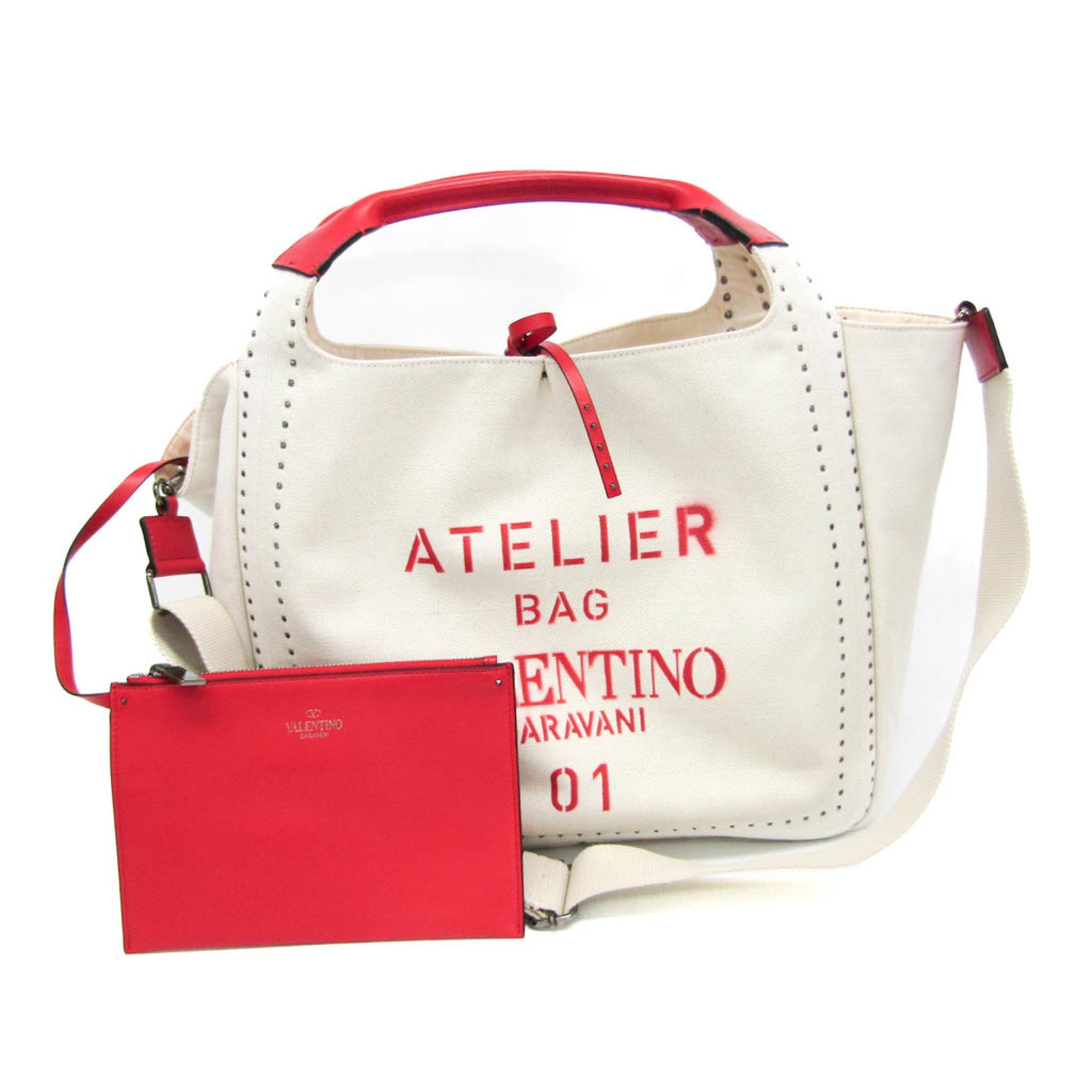 Valentino Garavani Atelier Bag 01 UW0B0H85NIZ Women,Men Leather,Canvas Shoulder Bag,Tote Bag Red Color,White