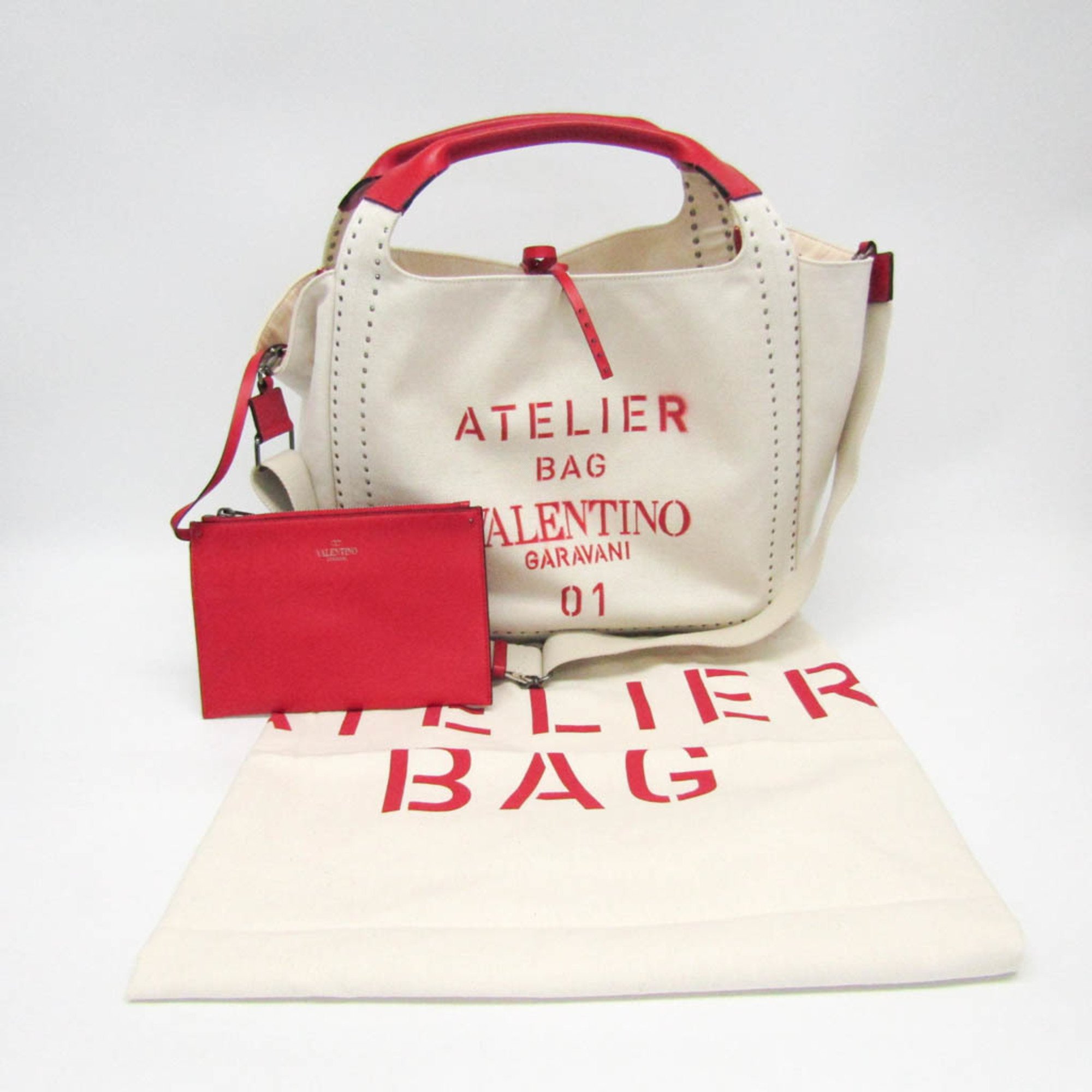 Valentino Garavani Atelier Bag 01 UW0B0H85NIZ Women,Men Leather,Canvas Shoulder Bag,Tote Bag Red Color,White