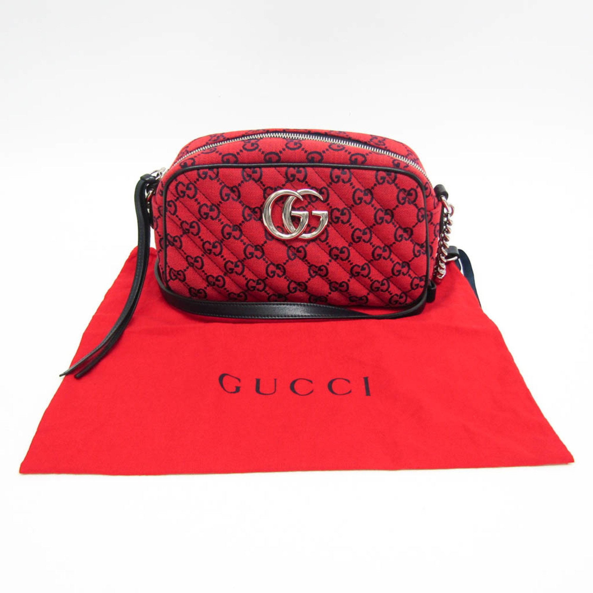 Gucci GG Marmont Limited Edition 447632 Women's Jacquard Shoulder Bag Red Color