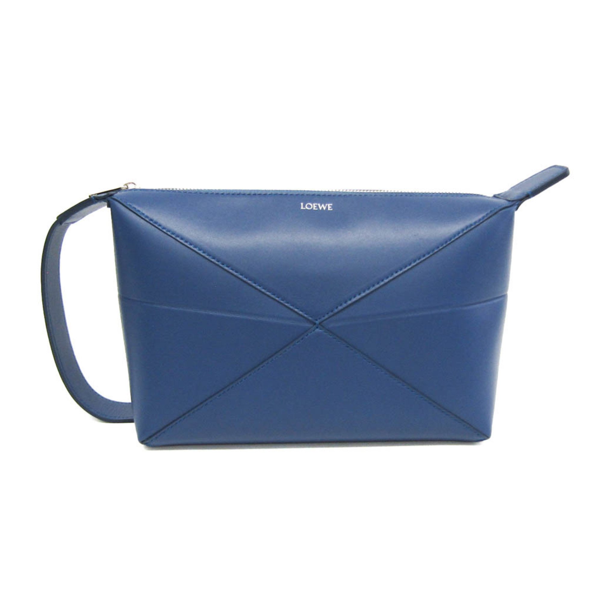 Loewe Puzzle Fold Wash Bag C510WBPX01 Men,Women Leather Clutch Bag,Handbag Blue