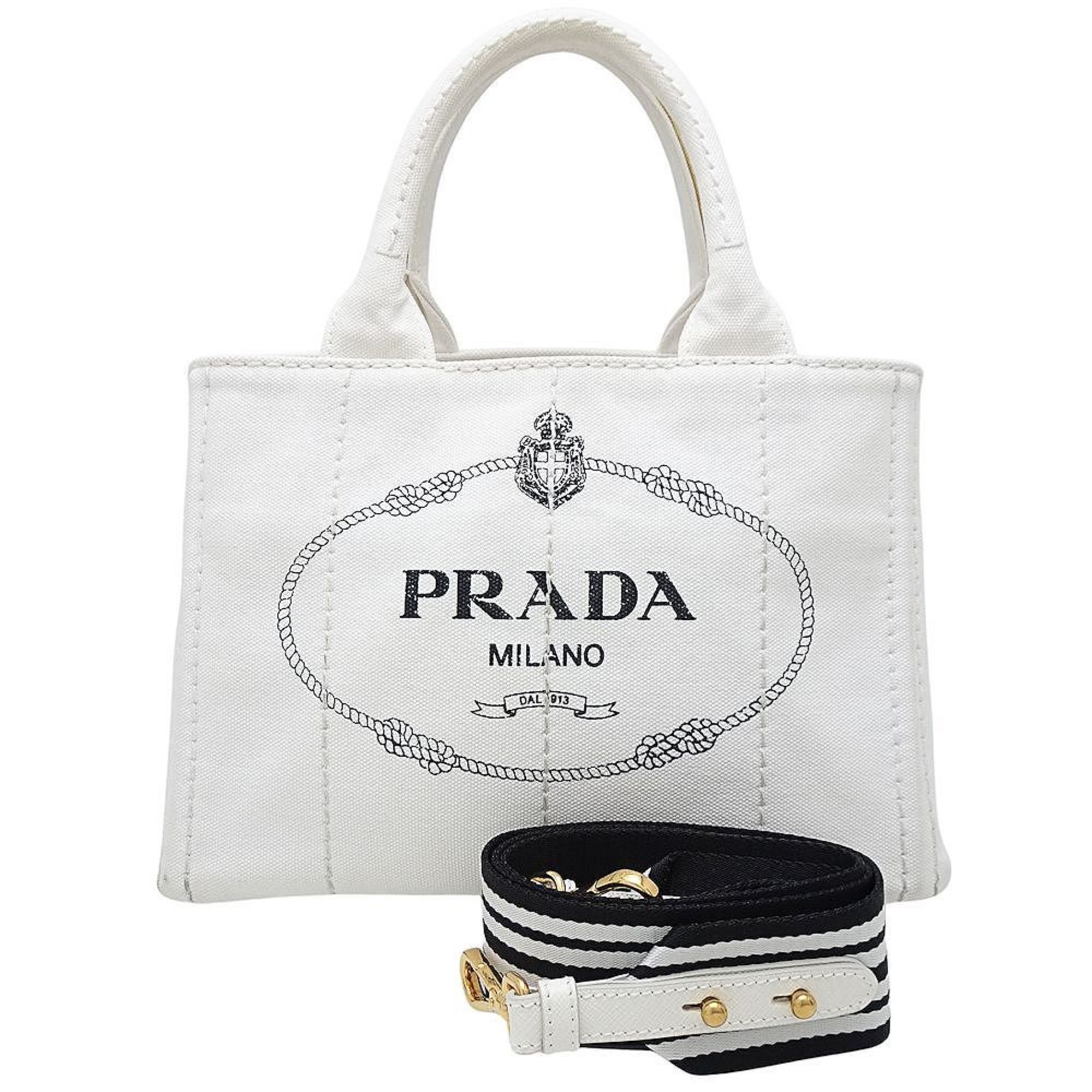 PRADA Canapa 1BG439 2Way Bag Canvas BIANCO NERO 351698