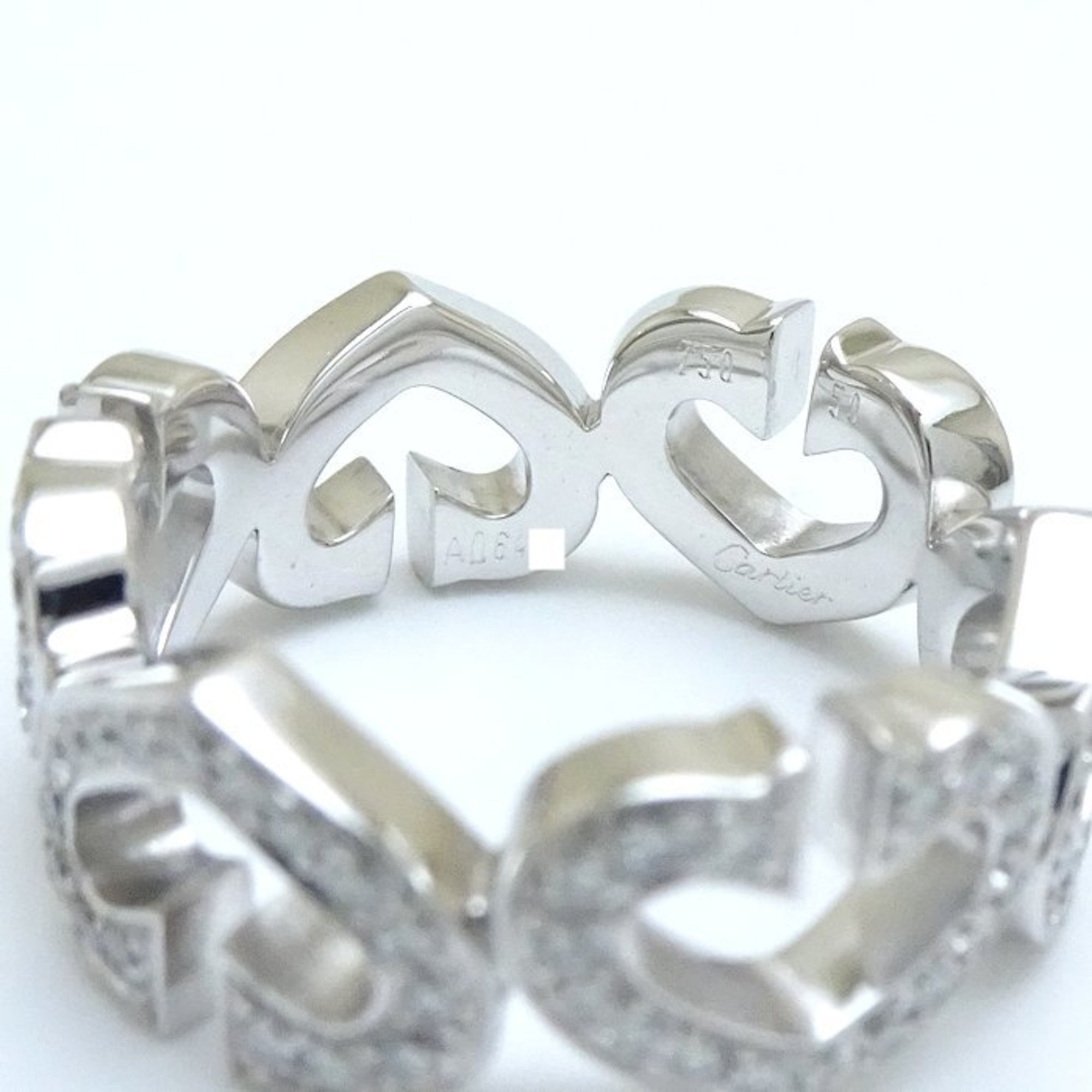 CARTIER C Heart Ring Full Diamond #50 K18WG White Gold 292477