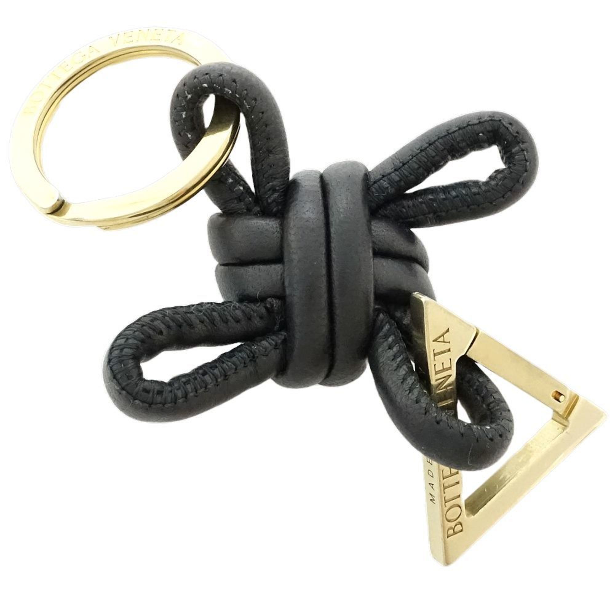 BOTTEGA VENETA Triangle Key Ring Leather Black 180777