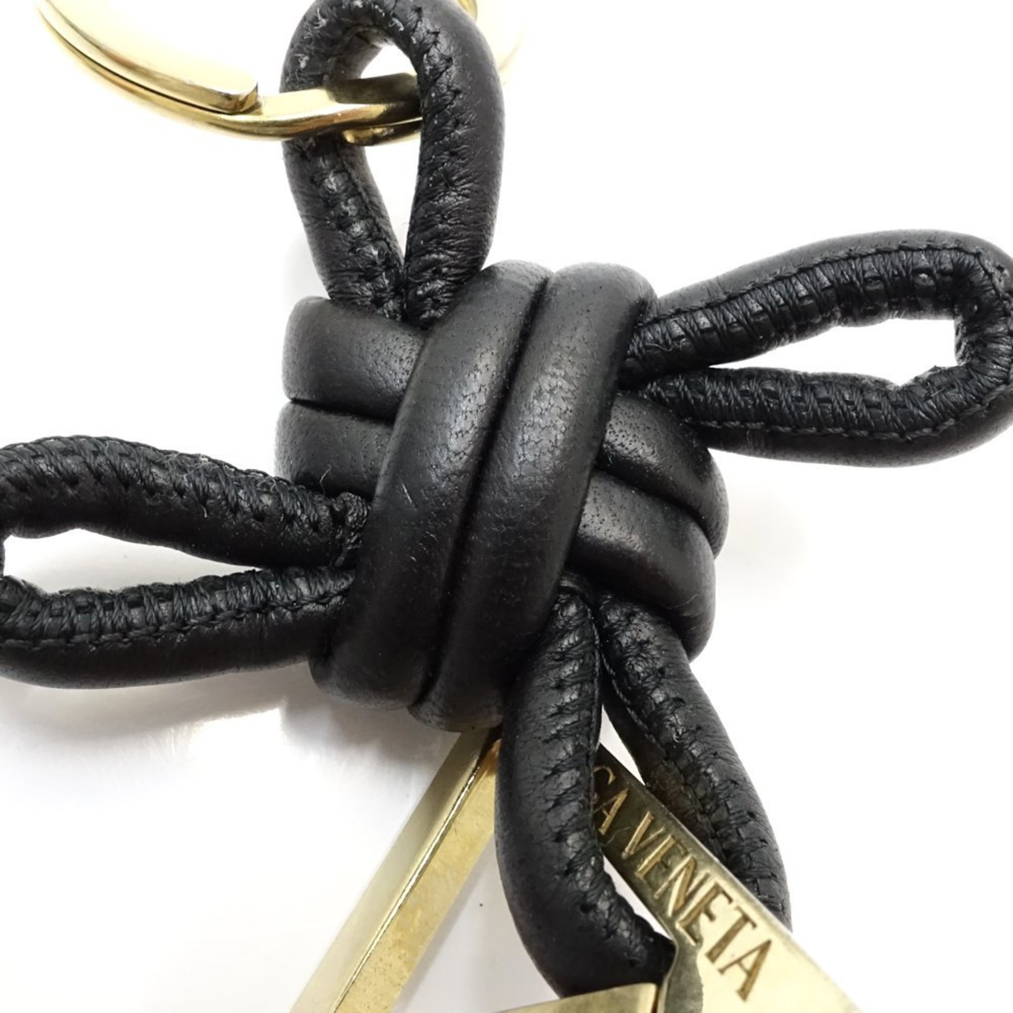 BOTTEGA VENETA Triangle Key Ring Leather Black 180777