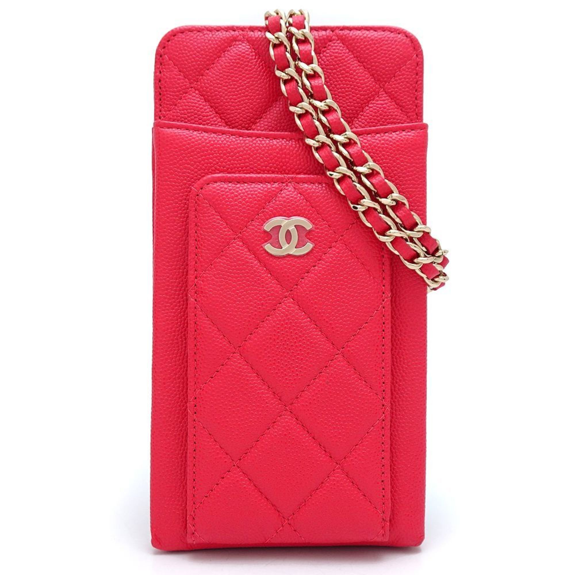 CHANEL Chanel Phone Case AP0990 Pochette Matelasse Caviar Skin Red 351706