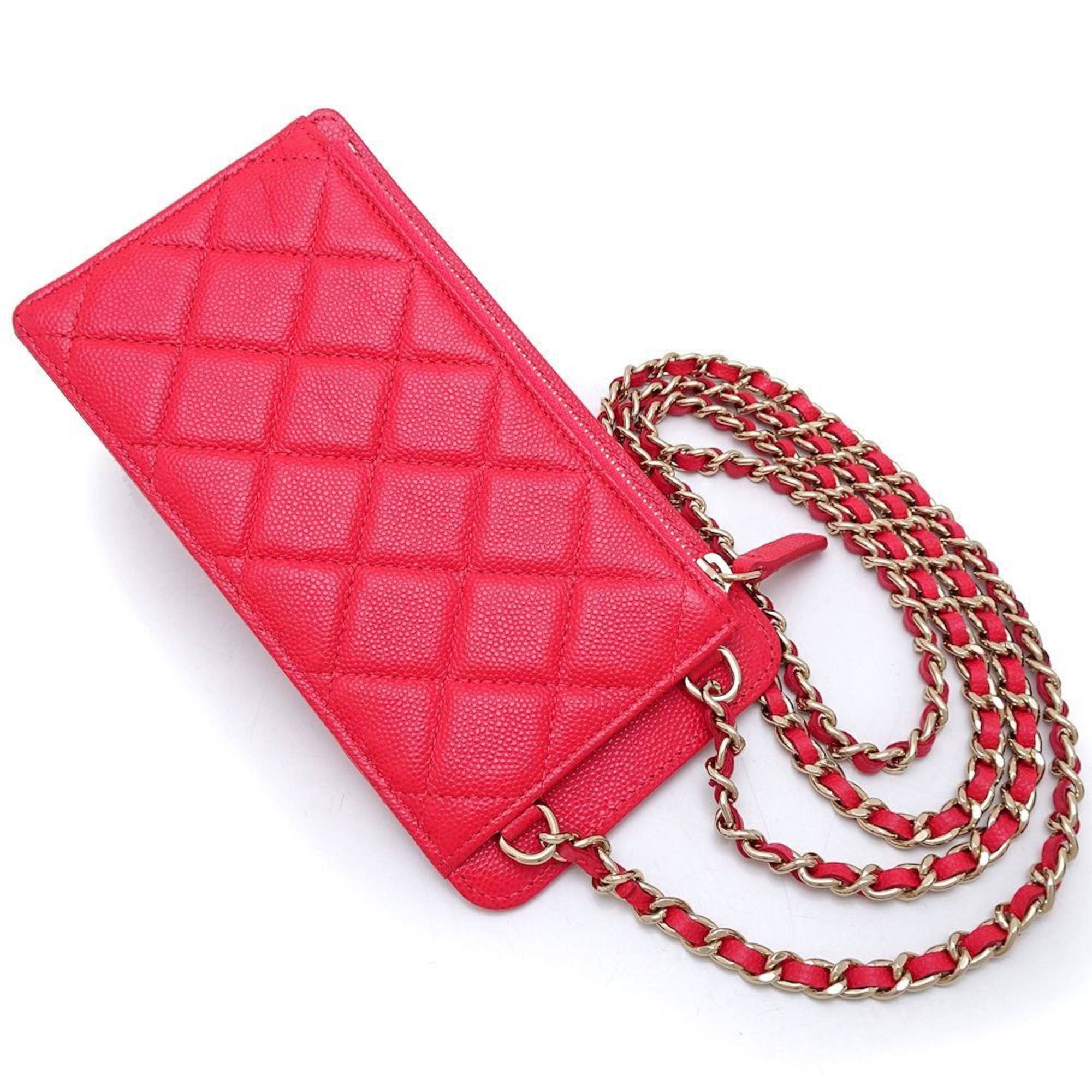 CHANEL Chanel Phone Case AP0990 Pochette Matelasse Caviar Skin Red 351706