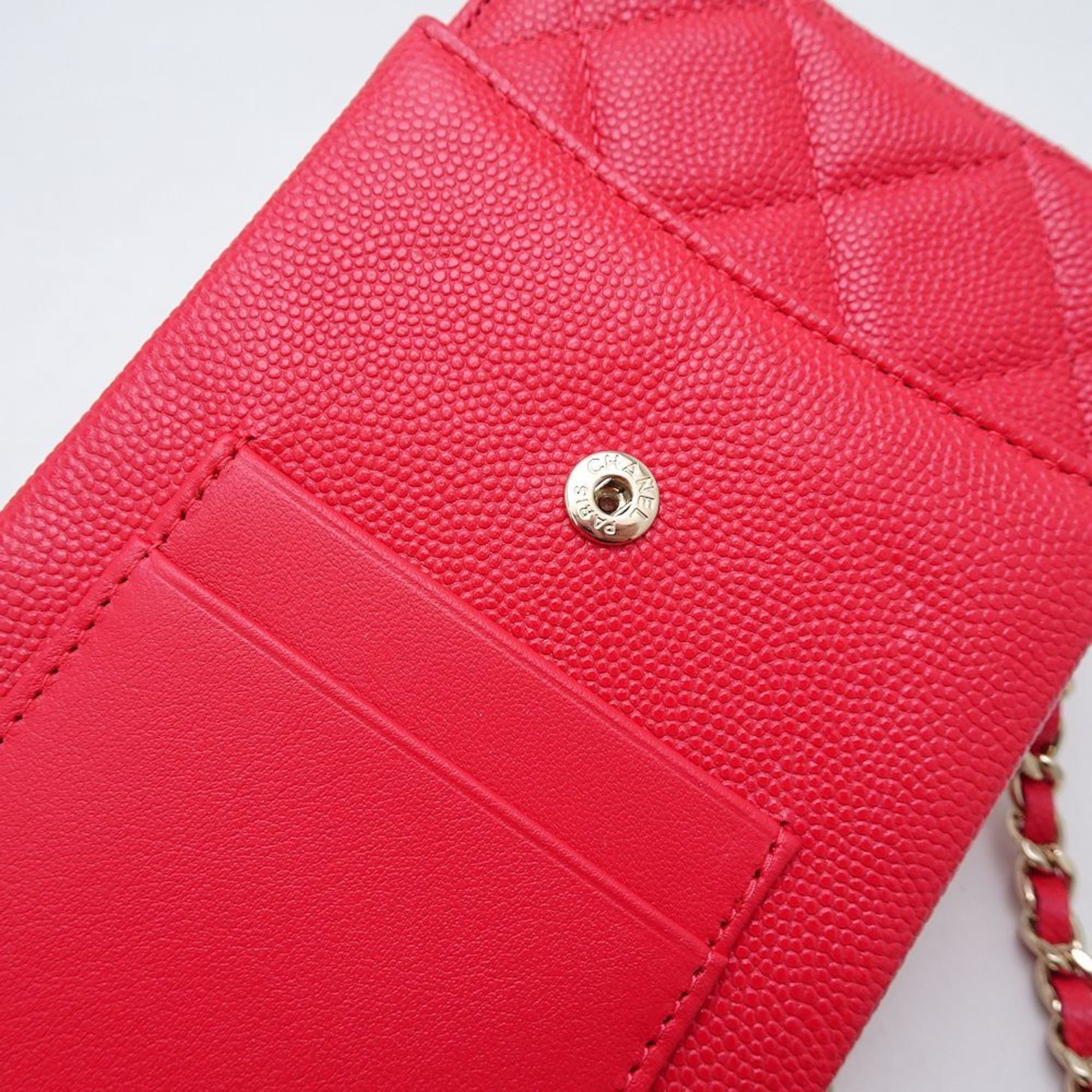 CHANEL Chanel Phone Case AP0990 Pochette Matelasse Caviar Skin Red 351706