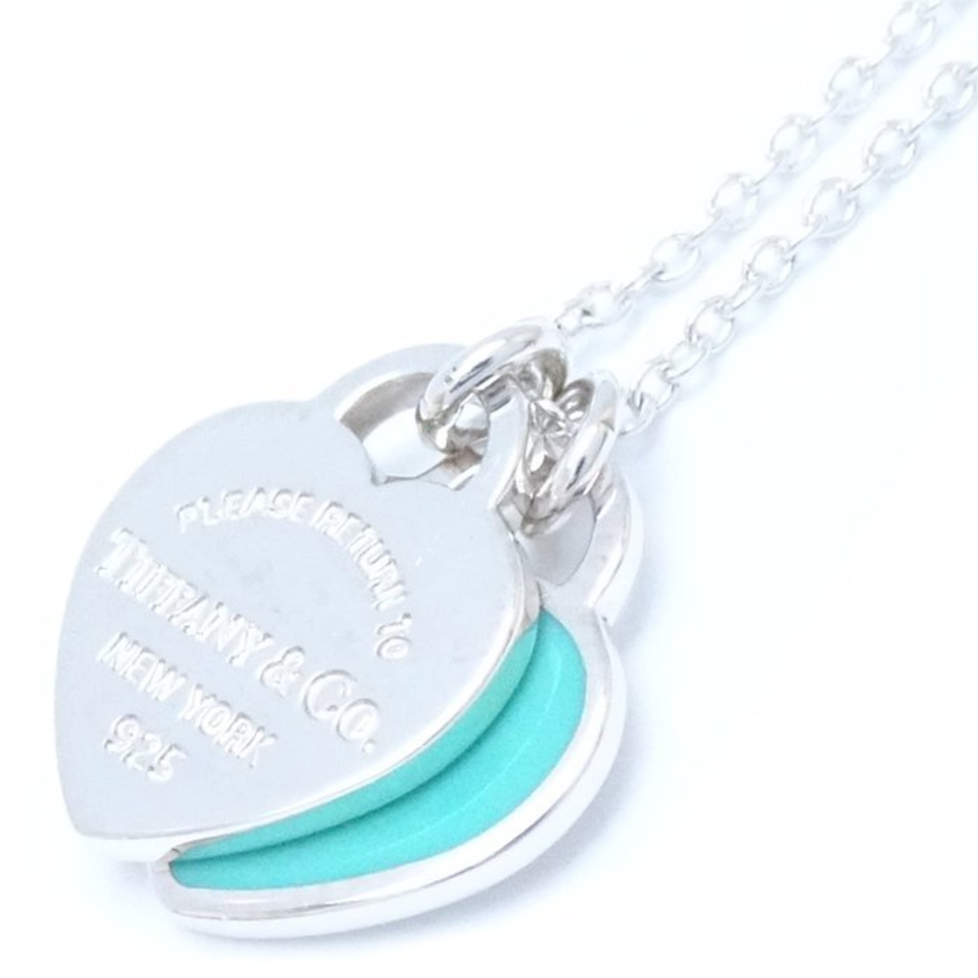 TIFFANY&Co. Tiffany Return to Double Heart Tag Necklace Blue Silver 925 292521