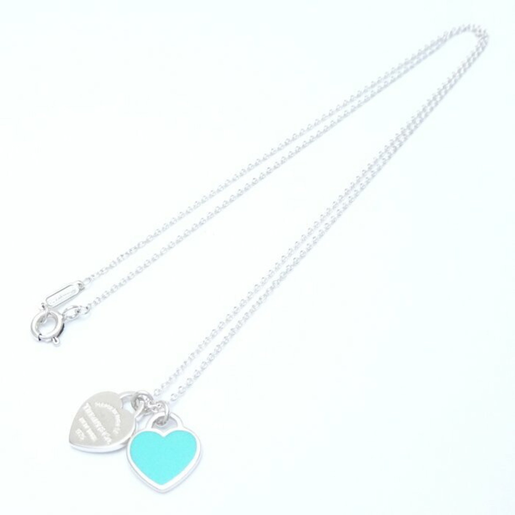 TIFFANY&Co. Tiffany Return to Double Heart Tag Necklace Blue Silver 925 292521