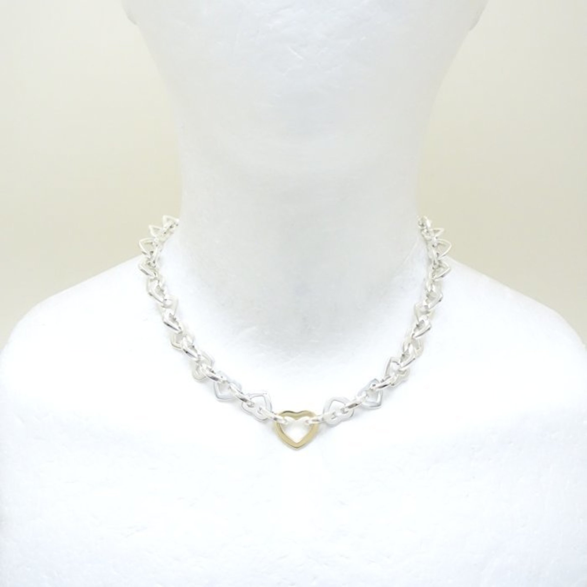 TIFFANY&Co. Tiffany Heart Link Necklace Silver 925xK18YG Yellow Gold 292441