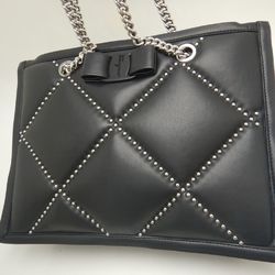 Salvatore Ferragamo Chain Tote GG-21 2493 Bag Studs Vara Leather Black 252155