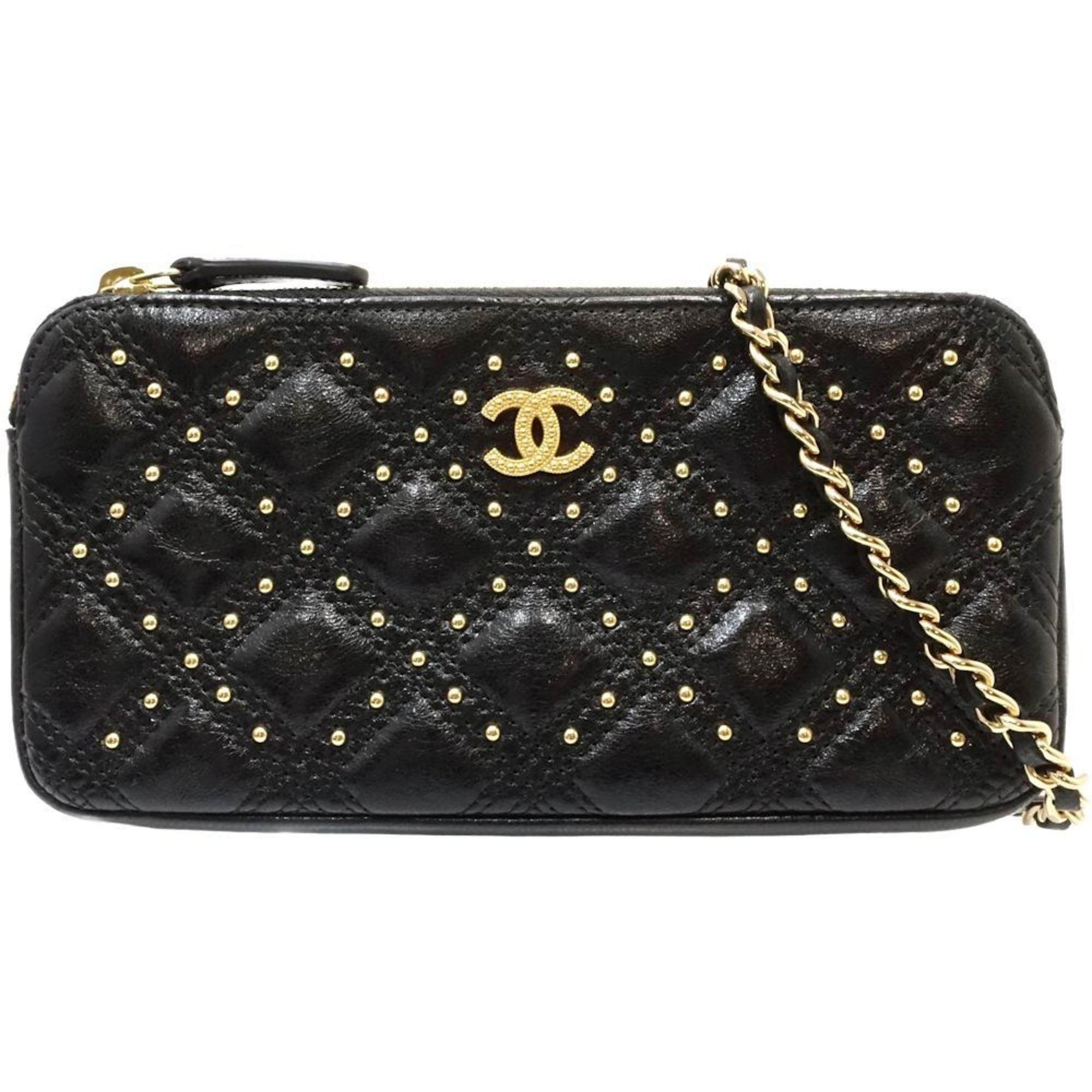 CHANEL Chanel Wallet Chain Studs Matelasse Coco Mark Lambskin Black 180734