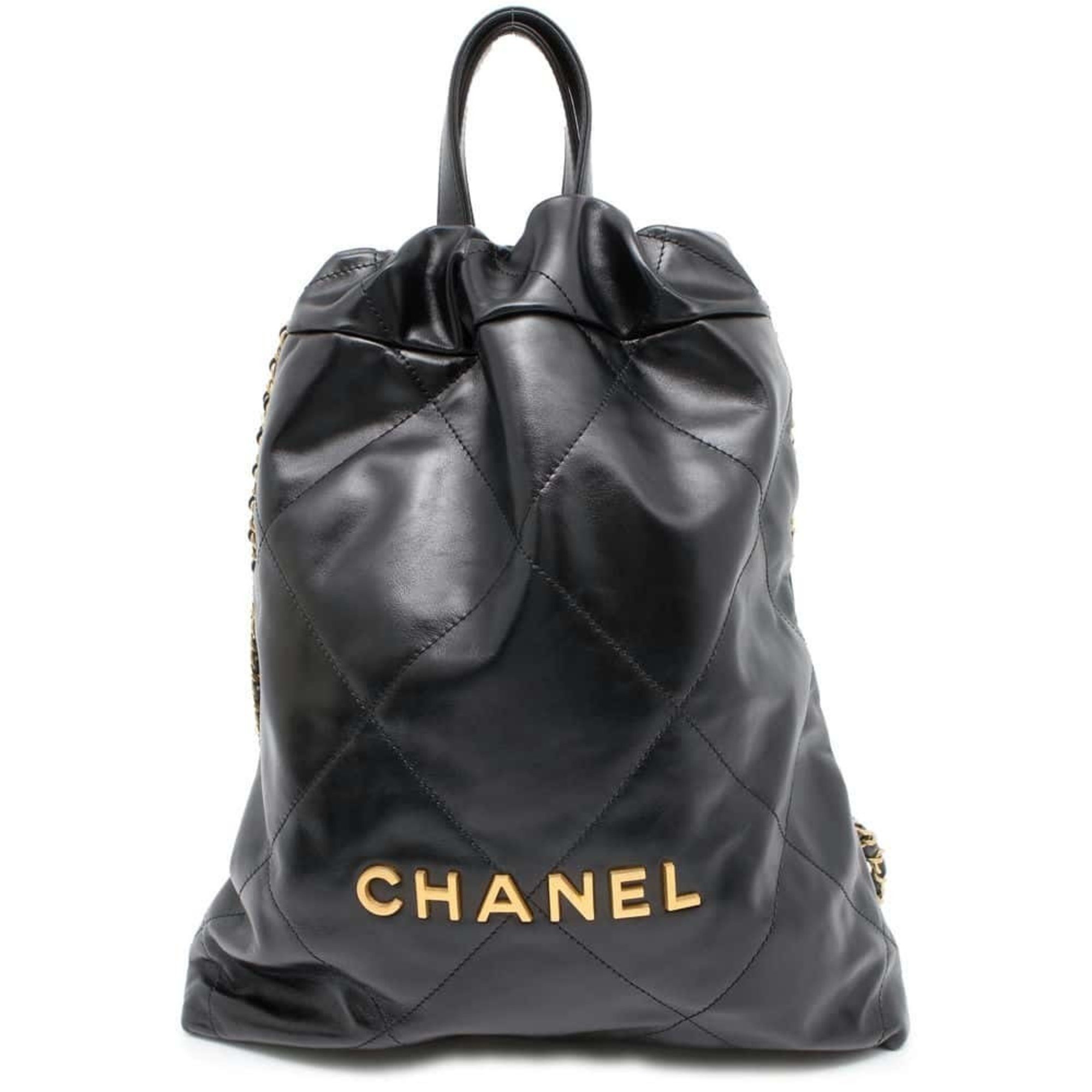 Chanel Backpack 22 Shiny Calf Leather AS3859 CHANEL Bag Black