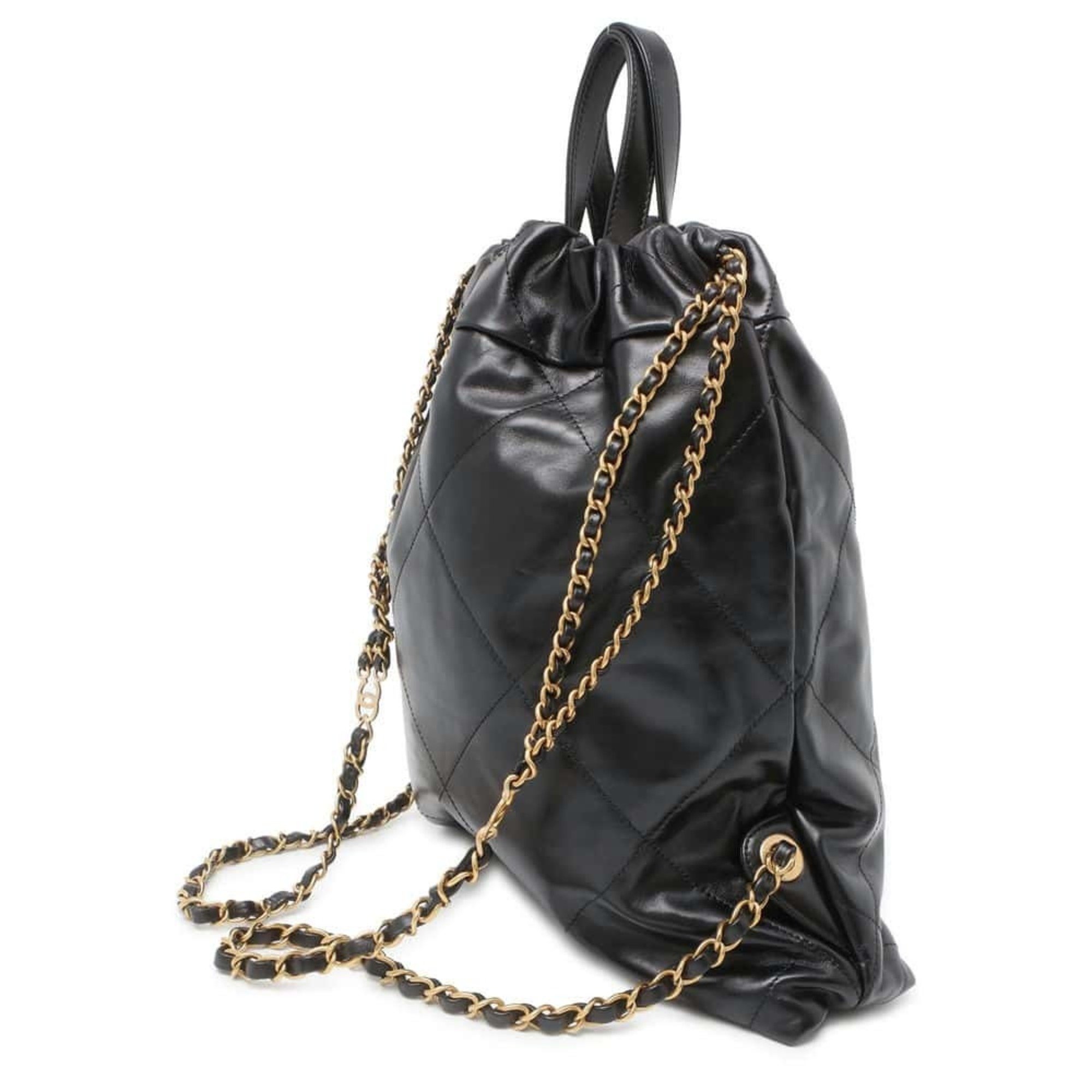 Chanel Backpack 22 Shiny Calf Leather AS3859 CHANEL Bag Black