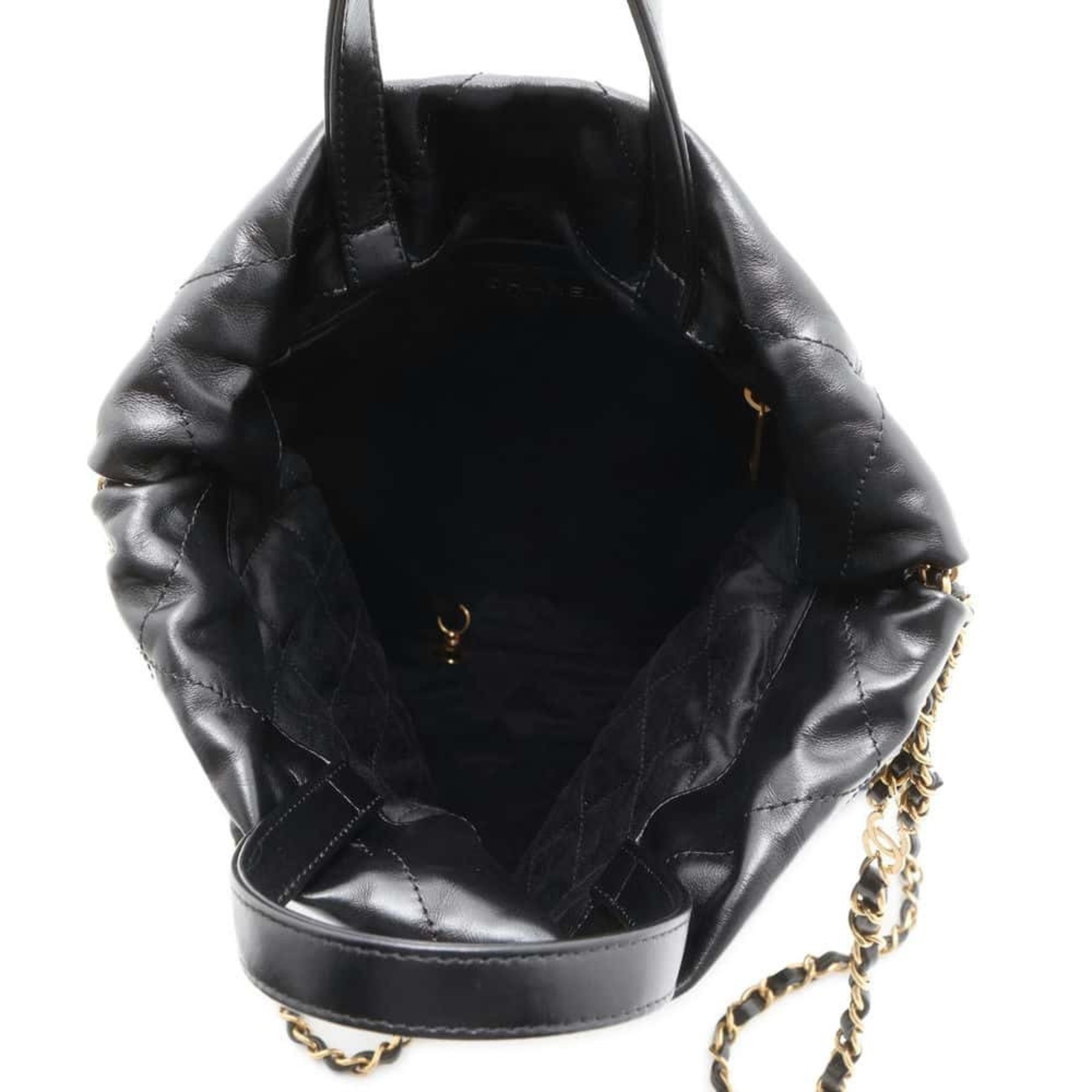 Chanel Backpack 22 Shiny Calf Leather AS3859 CHANEL Bag Black