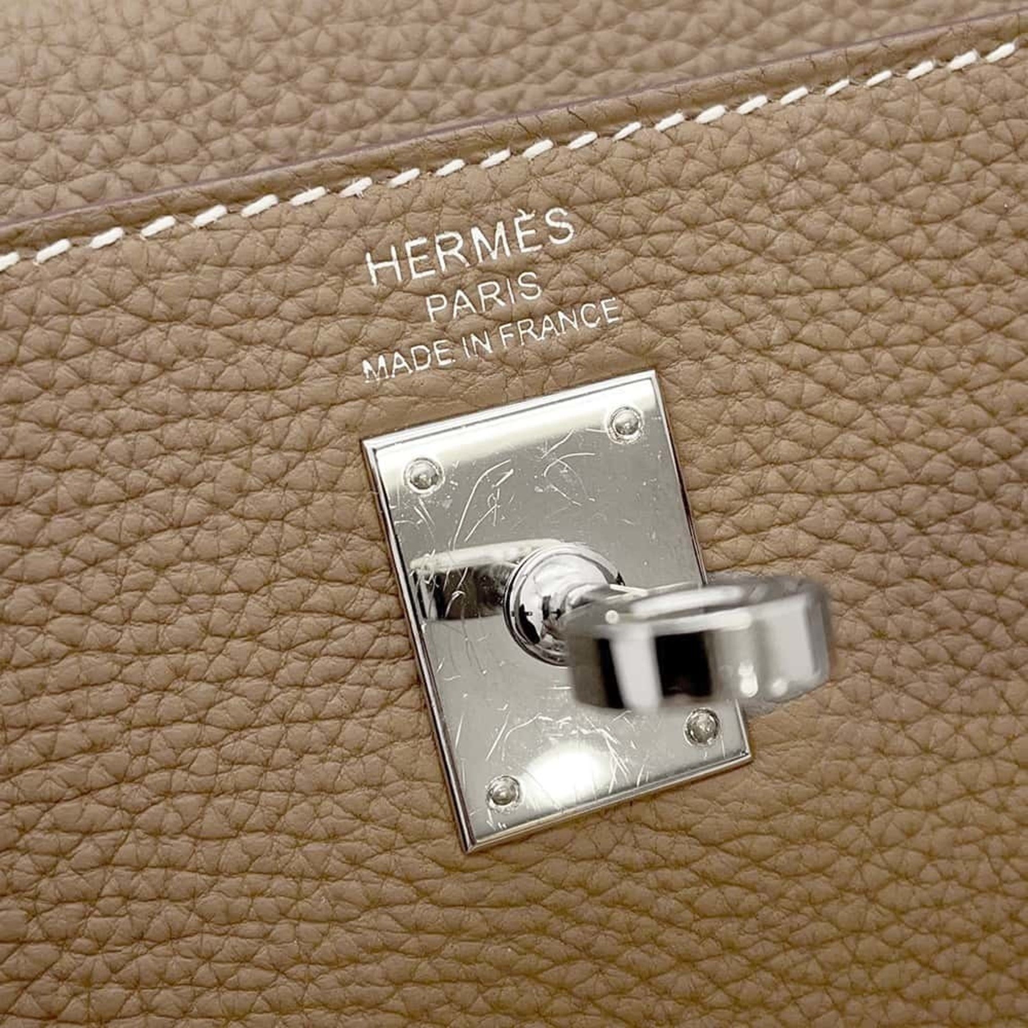 Hermes handbag Kelly 25, in-stitched, Etoupe, Togo, U-stamped, 2-way shoulder bag