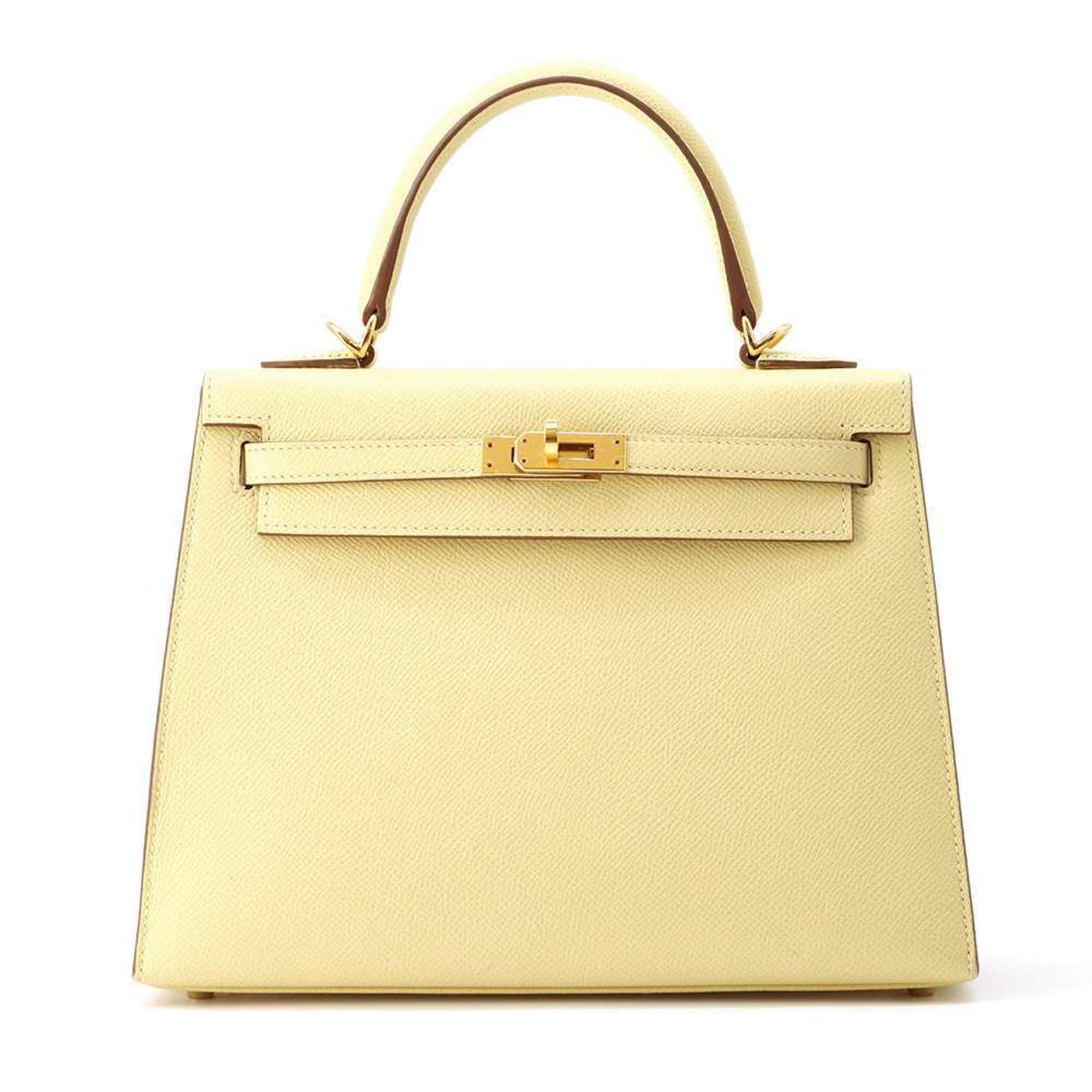 Hermes handbag Kelly 25, outside stitching, Jaune Poussin, Epson, Z stamp, 2-way shoulder