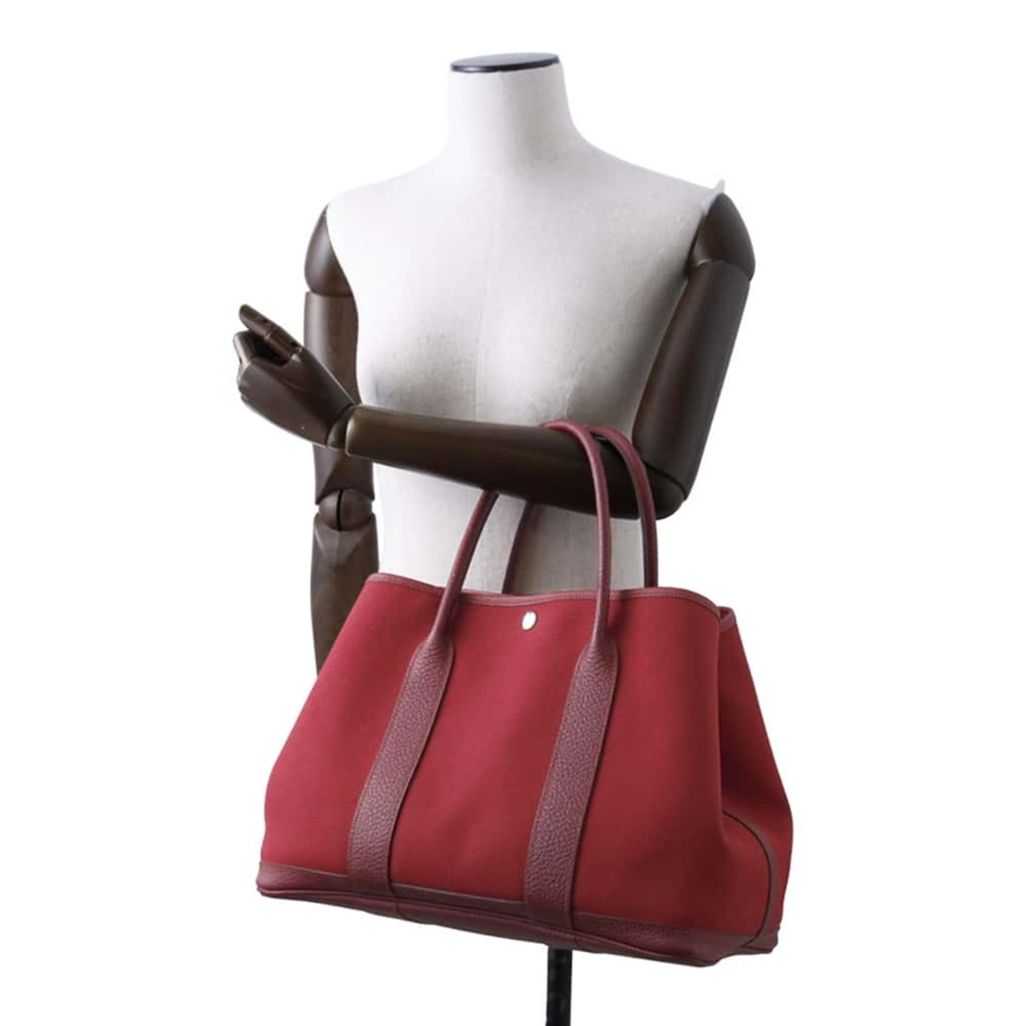 Hermes Tote Bag Garden PM Rouge Grena Toile Officier Negonda X Stamp